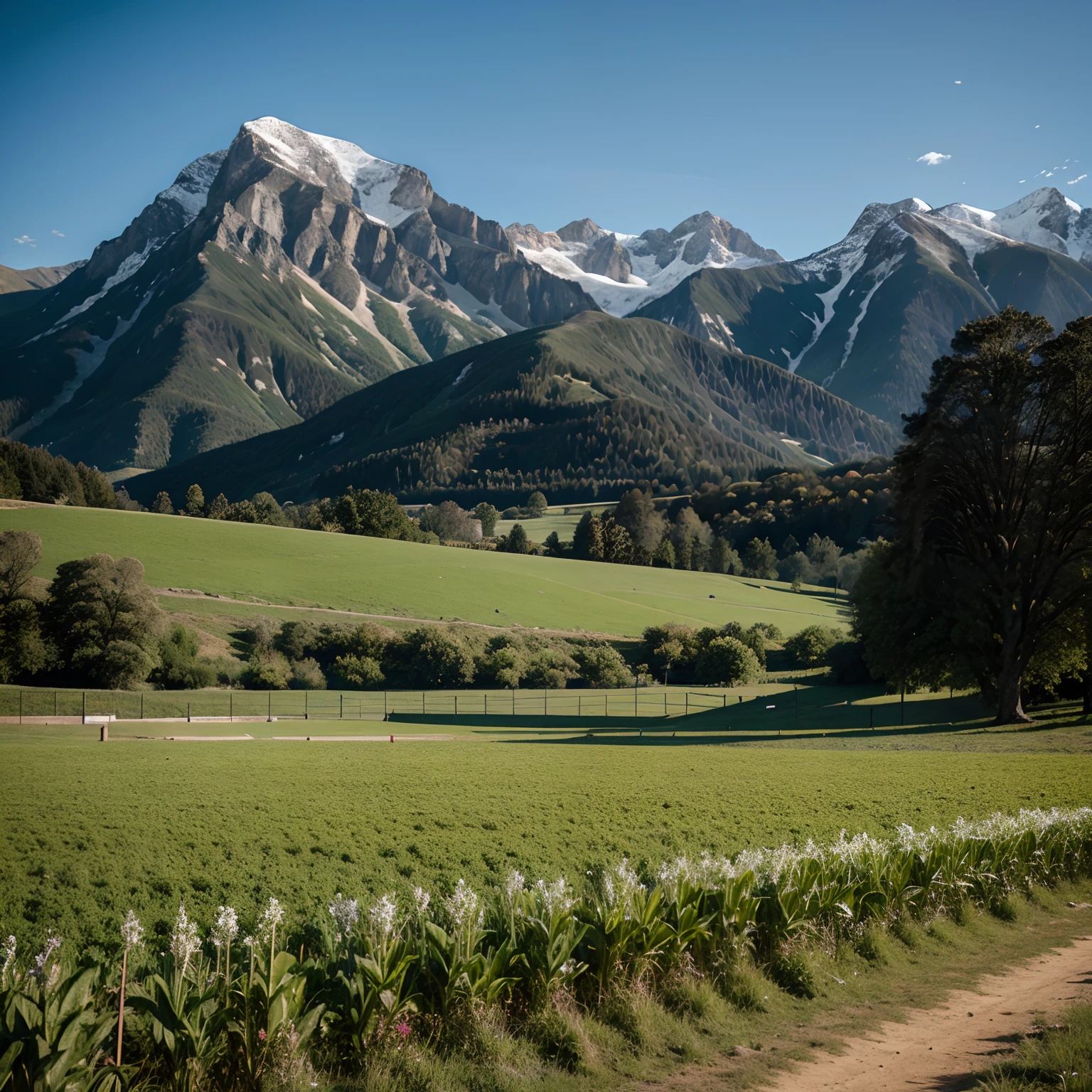 Field with mountains