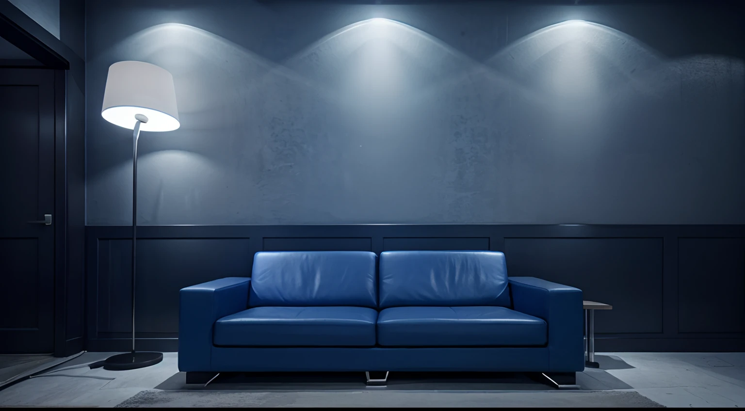 Interior design blue night lighting