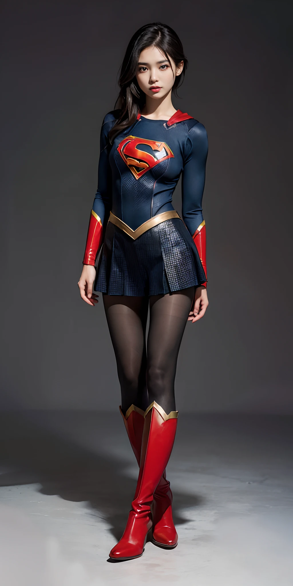 Facing down、I'm sitting、Suffering、mouth is languidly open、Scream、drool dripping from the mouth、Asian Beautiful Girl、(((Wear black tights on your beautiful legs.)))、(((beauty legs)))、(((facial expression of smile)))、((((Make the most of the original image)))、(((Supergirl Costume)))、(((a short bob、beautiful hairl)))、(((Suffering)))、(((Feet must necessarily be worn with black tights)))、(((You need to wear red boots)))、((Top image quality、8K))、((top-quality、8K、masterpiece:1.3))、(((Keep your background simple)))、Crisp focus:1.2、Beautiful woman with perfect body shape:1.4、Slender Abs:1.2、a wet body:1.5、Highly detailed facial and skin texture、8K、beauty legs