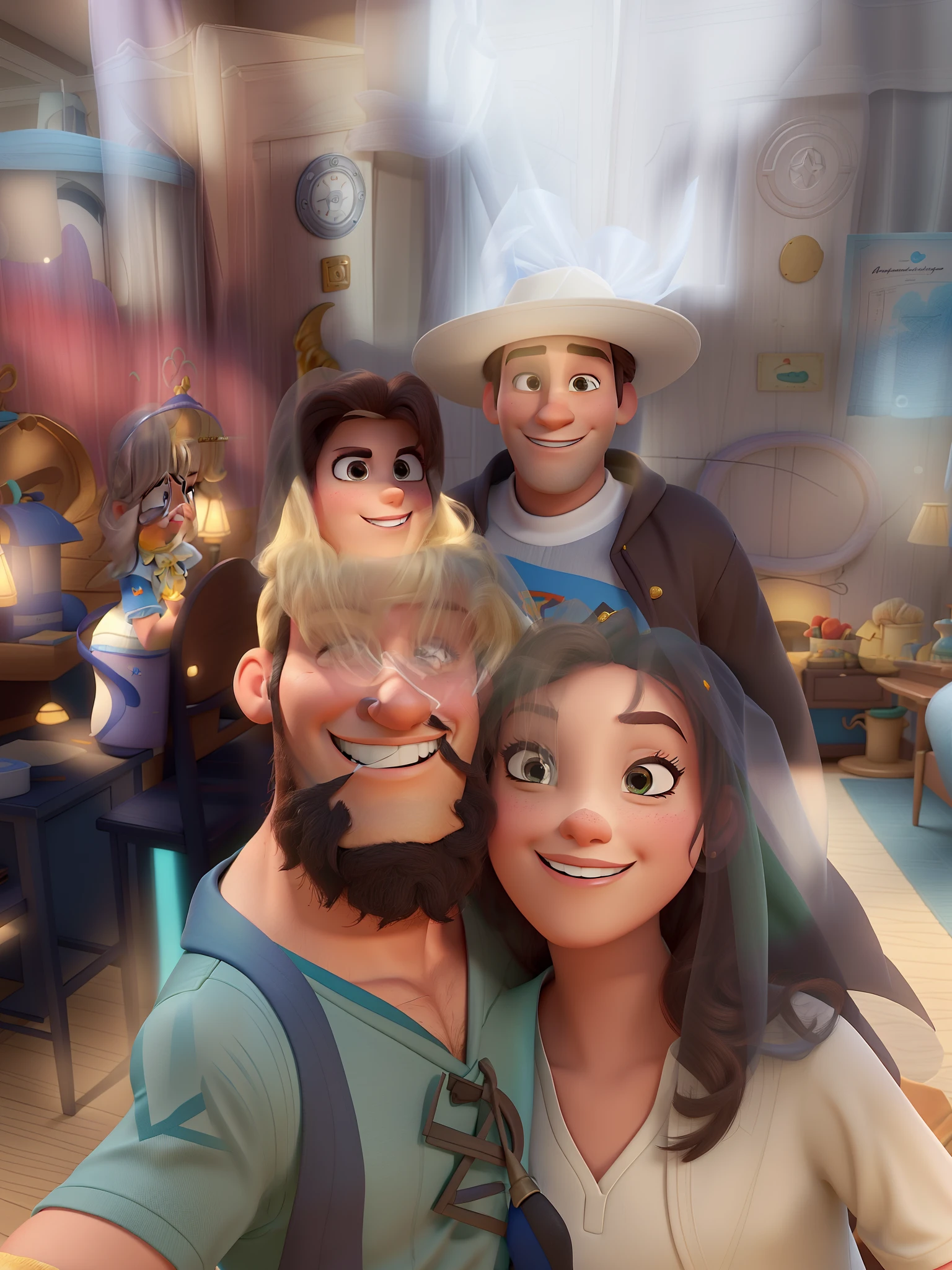 Casal (homem branco e mulher branca) no estilo Disney Pixar, alta qualidade, melhor qualidade.