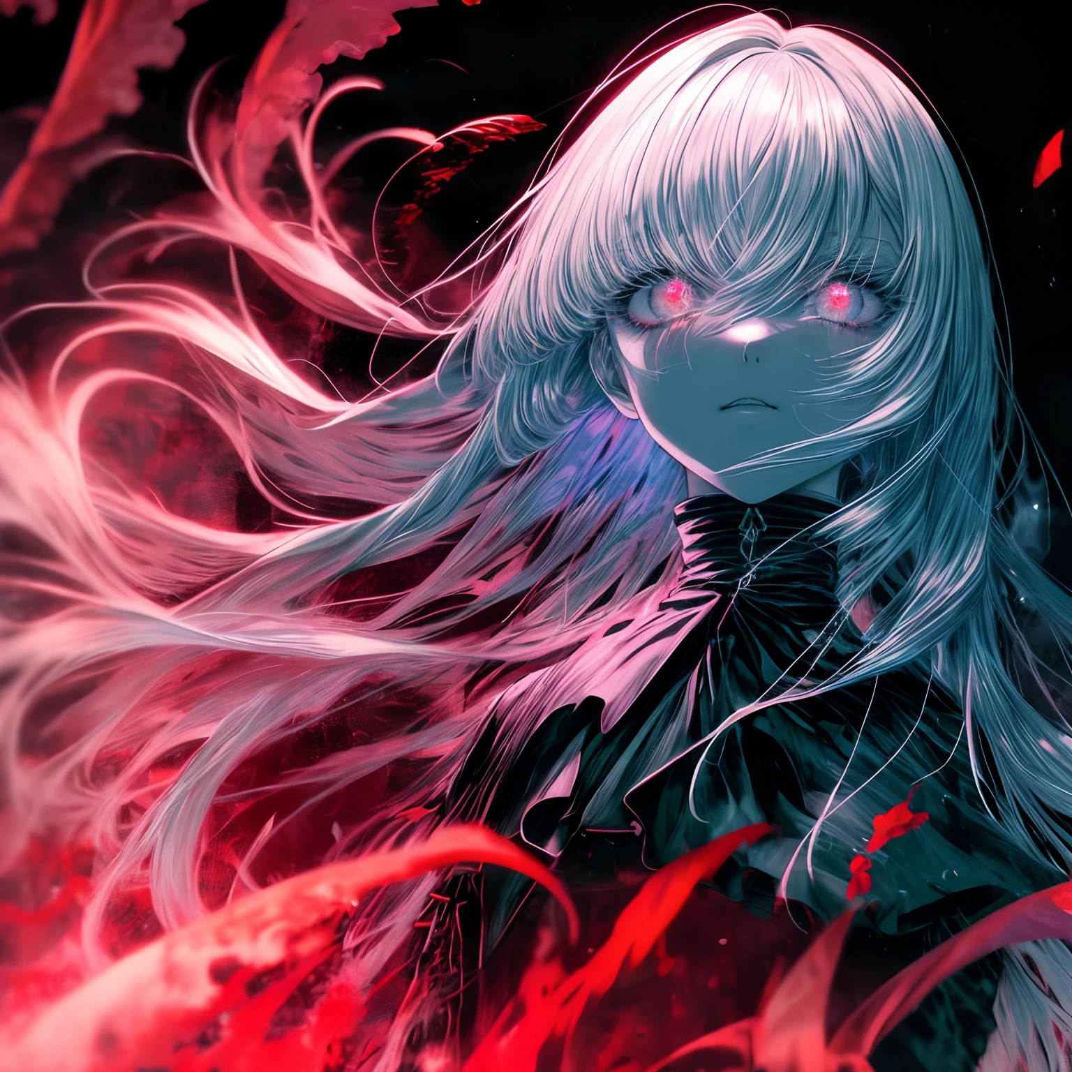 a closeup of  big demonic eyes, compound eyes, Unique demon ghouls, Unusual pupils,Kaneki, Monochrome, Radioactive light, anime2018::1,  neon::1, Neon color::1,, Part 1.5, detaled face, ultra quality, Ultra Graphics,  Flowering 1.0, l vampire, depression, ultra realistis, Anime IRL,Anime girl, Dark gothic Style, HDR, RTX, The body shatters , Detailed Face,soft-lighting, makoto sinkai,Digital Painting,looking up at the camera",  8K, big dreamy eyes,blurry, Smooth soft skin, Cloned face, Symmetrical,neon liquid, leaks from the eyes,anime art,photo, Face cracking  , ......key: neon, blood from the eyes, Realistic, Realistic light, Realistic anime, realistic shadows, Liquid, depressive, Clouds, Sakura, spider lily , A detailed eye, eyes focus, Lashes, fluffy lower eyelashes:1.5, pale face, Very neon eyes, gloomy horror atmosphere, Scary picture, woods, mist, Neon Liquid, flowing down from the trees, Dark atmosphere, The body shatters, braids, Sateen, blood on the ground, fire, eye closeup,The Better Generation, Ultra Generation, Generation 3000, 2048×2048......, Face detailing, Detailing clothes, Symmetrical balance, Tokyo Ghoul, death note, castlevania, l vampire, Kaneki, Anime 2020, Water and sky, black hair,Detailed hair, Tokyo Ghoul, death note, castlevania, Kaneki, l vampire, Depressive art, depression, ennui, Sadness, cry, pain, Black smoke, Black Energy, Tentacles, Kagune, bloods, blood on the face, A sea of blood, fetters, barbed wire, fire, Wide-angle camera, lots of fine detail, spider lily, Sakura, Sweet, Scalopendra, Black background, horror film, Hole in the case, Dead Inside, Dead Art, lying on the grass, Manga style, comic style, Multiple frames, The body is destroyed, Manga page, Eyes are everywhere, Lots of eyes in the background, Drawing of Ishida sui, art of Ishida sui, in the style of Ishida sui, Two people, in full growth, depressive posture, Spider flowers