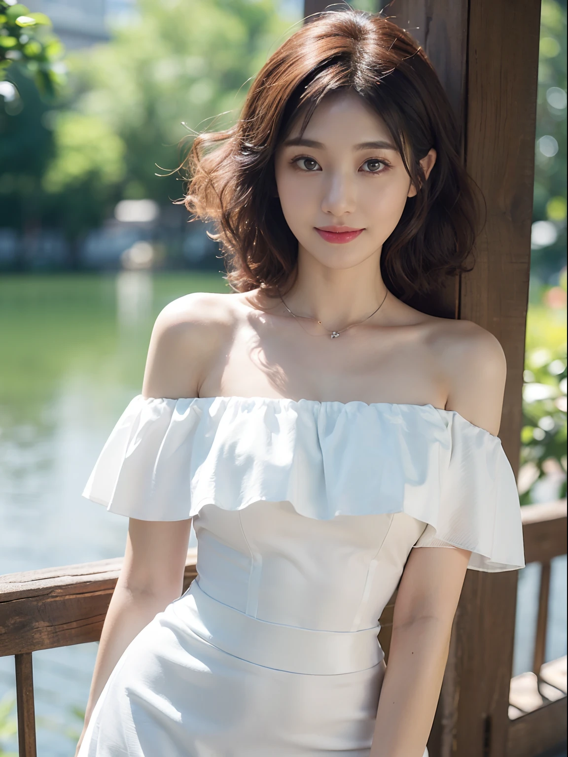 (In 8K, highest quality, masterpiece:1.2), (realistic, Photoreal:1.37), super detailed, Natural light, medium chest, 1 person, 35 years old female, black hair, short hair, At the time of the performance, highly detailed face and skin, detailed eye, highly detailed face and skin, warm expression, smile , breasts widely open, breasts close together, translucent clothes, beautiful thighs, translucent clothes beautiful bare thighs, tits widely open, off shoulder, beautiful face, masterpiece, warm expression, smile,
(Even in a dress, the backlight makes your body silhouette stand out.),background outdoors,Raw photo,Best Quality, master piece,high resolution,detailed,(Photorealsitic:1.4),Well-defined contours,beautiful young woman,Beautiful perfect face,(gently smiling:1.2),perfect bodies,perfect arms,Perfect fingers,perfect leg,perfect hair,pores,Realistic skin texture,full body Shot,from below view