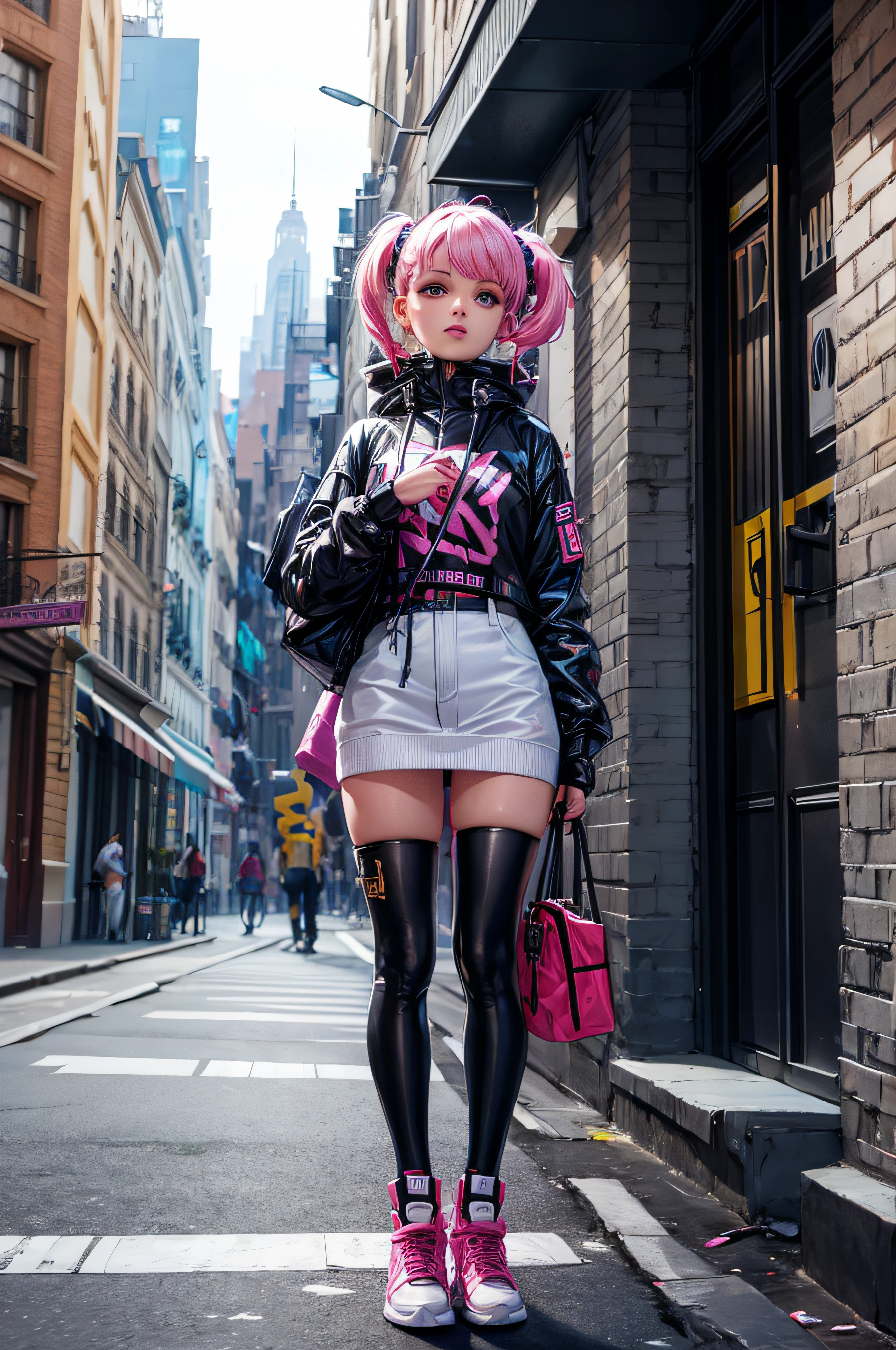 Futuristic Pop Rock Fashion、1人の女性、kawaii、((FULL BODYSHOT))、Crisp、Super Reality、Ultra-fine、An amusement park、the Ferris wheel