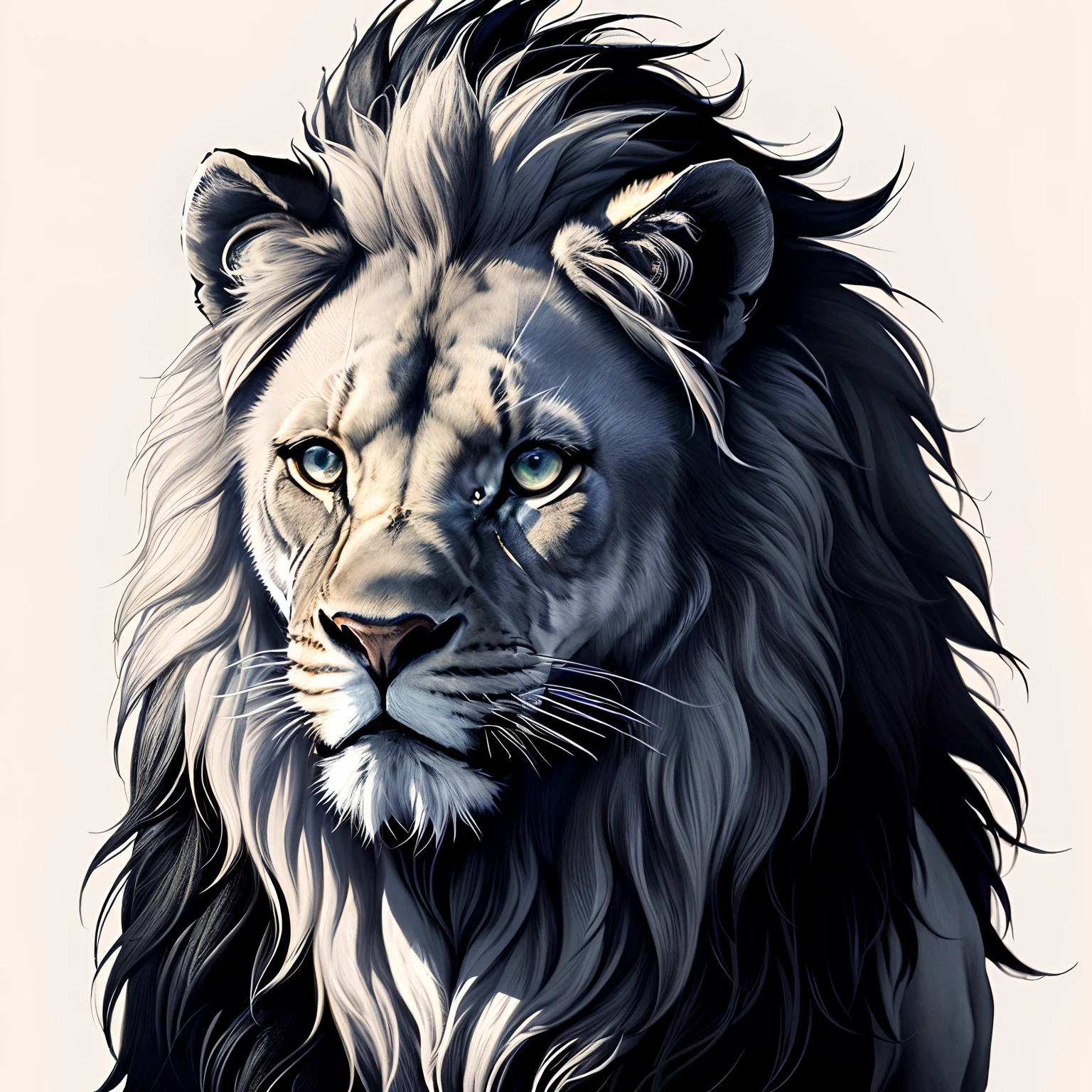 Profil lion en line art noir