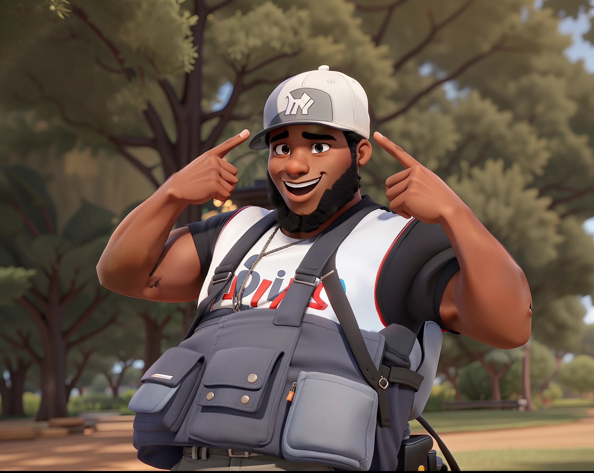 A black man in a cap, estilo Disney pixar, alta qualidade, melhor qualidade