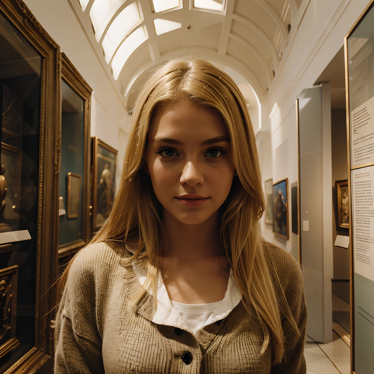 Blonde girl in a museum