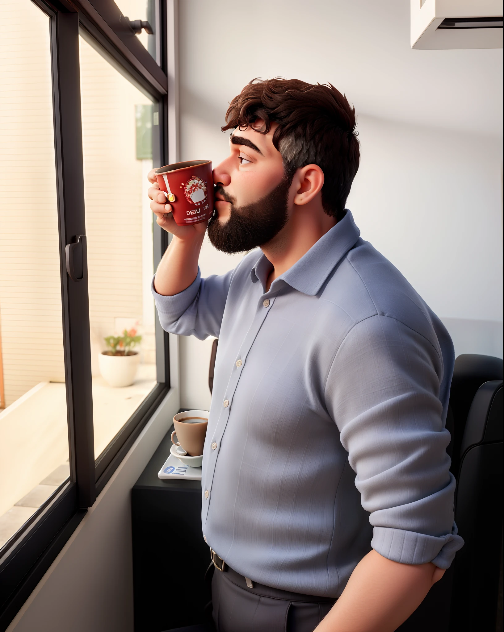 Homem de cabelo medio amarrado comprido com barba do tamanho medio usando oculos e cestido de jaleco branco  sentado em uma mesa   fumando um cachimbo