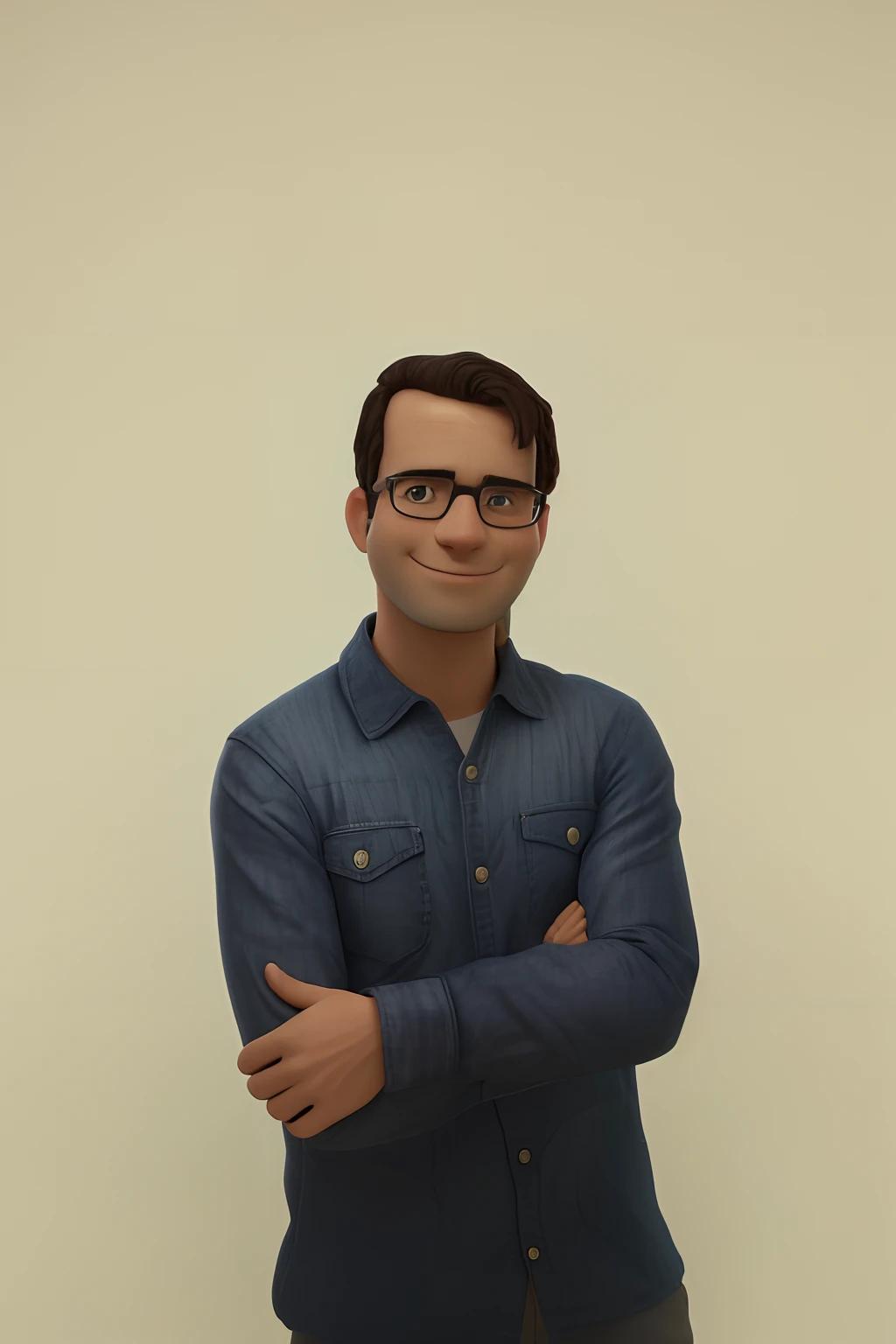 Smiling man in blue shirt and glasses standing with arms crossed, emanuele dascanio, Farid Ghanbari, Pablo Dominguez, ignacio fernandez rios, Mahmud Barzanji, posuka demizu |, Guilherme H. Pongiluppi, Gonzalo Fuenmayor, Carmelo Blandino, david rios ferreira, alessandro bavari , be as faithful as possible to the original image, keep the features of the face as much as possible. 3D Animation Movie Poster, Poster de filme animado, pixar 3 d animation style, pixar renderman rendering, maia 8 mil, animated film, Disney Pixar Estilo 3D, Disney Pixar Animation Poster