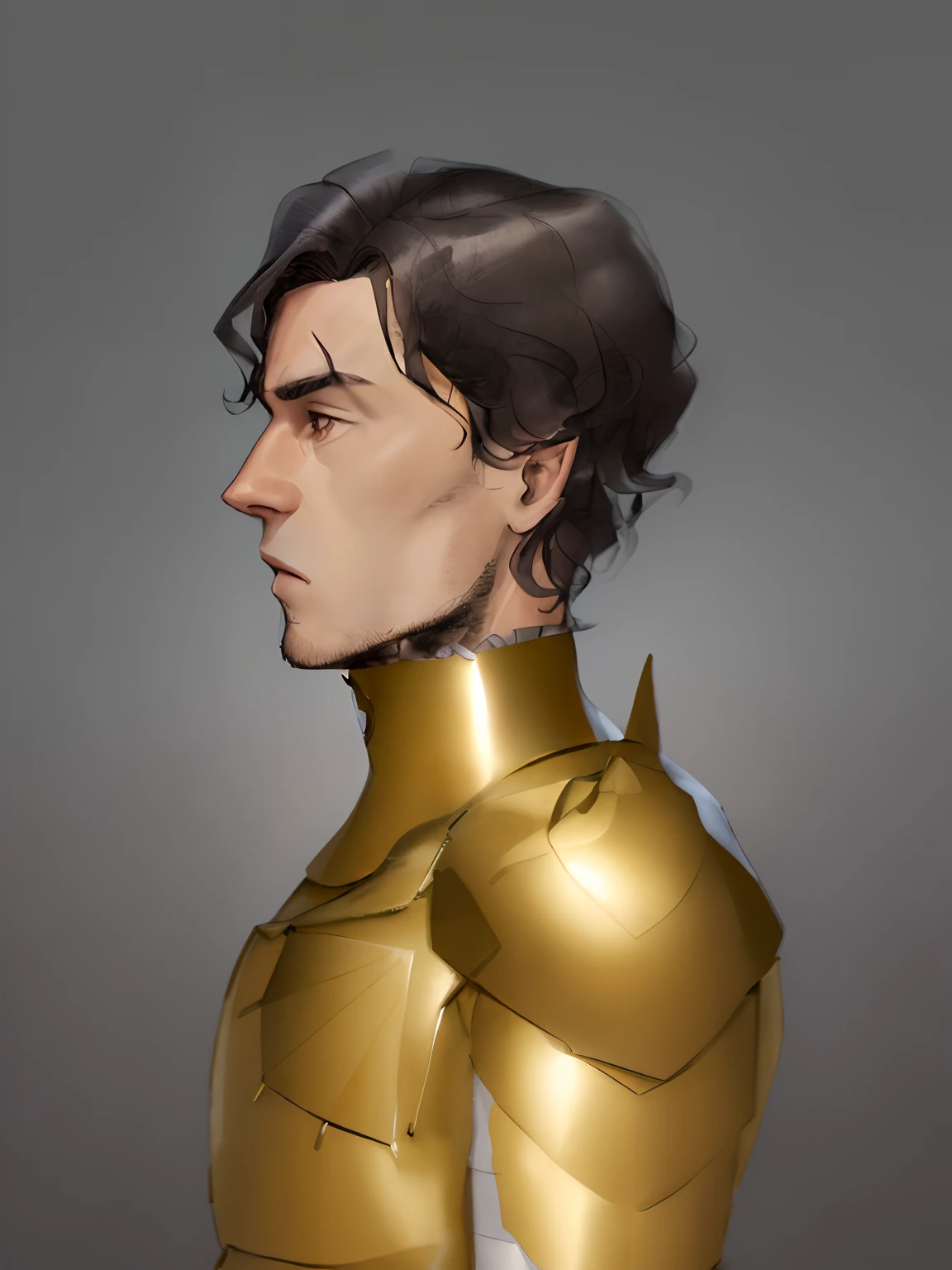 handsome man dark hair golden armour