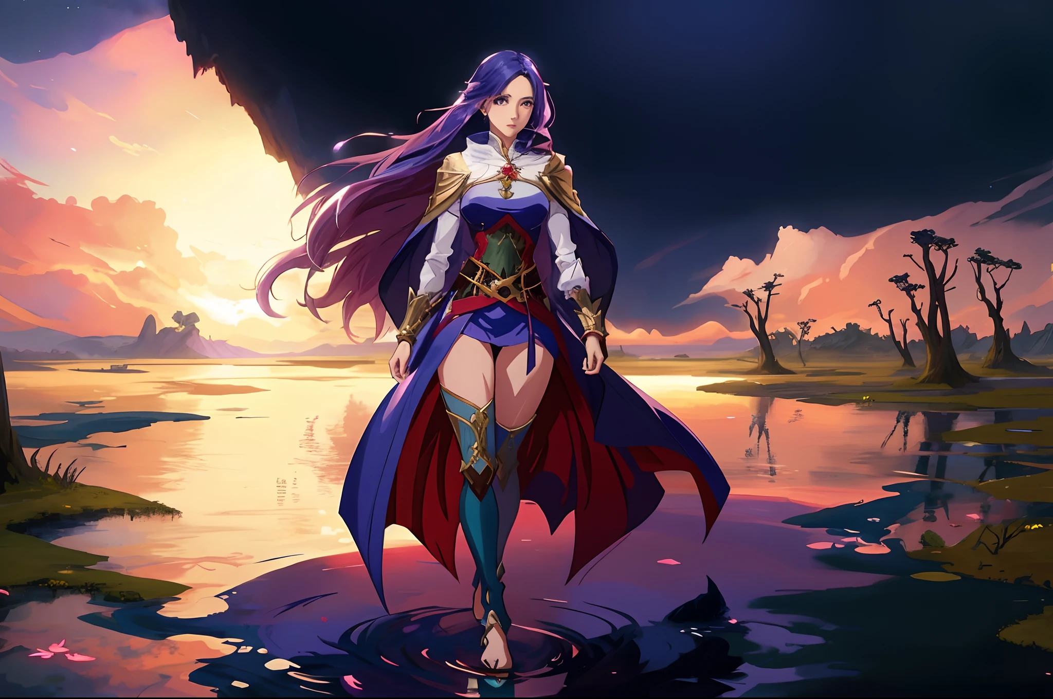 Anime character standing on a river, arte de personagem impressionante, epic exquisite character art, arte de fantasia digital 2d, Amazing 8K character concept art, arte de fantasia digital 2d detalhada, Epic fantasy art style, bela arte conceitual de corpo inteiro, Artgerm e Atey Ghailan, arte do personagem de fantasia, Personagem de arte conceitual de RPG, estilo de arte de fantasia