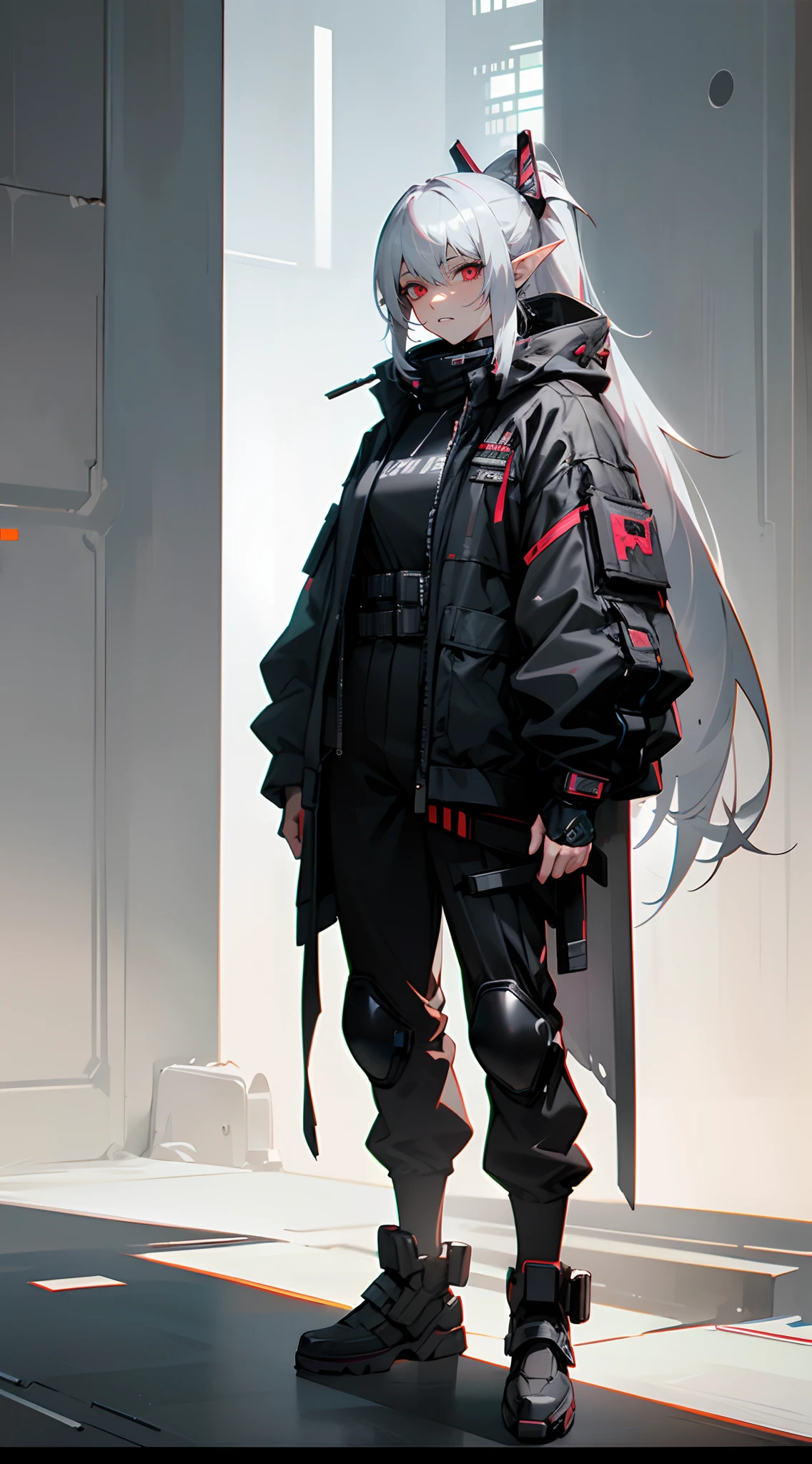 Handsome man, ((gray stubble :1.1)) , red eyes , elf ears , extremely long hair , ((silver hair)) , hair in a ponytail, lean , muscular ,((male:2 )), age 41,

standing in front of a building, wearing techwear and armor, photograph of a techwear, all black cyberpunk clothes, cyberpunk outfit, cyberpunk style outfit, wearing japanese techwear, wearing cyberpunk streetwear, cyberpunk streetwear, cyberpunk anime girl, cyberpunk clothes, cyberpunk outfits, techwear fashion, wearing space techwear, cyberpunk fashion clothing,

(masterpiece, best quality )detailed, 1Character ,  pastel washed out colors , cell shade , soft, muted shades ,gentle colors ,