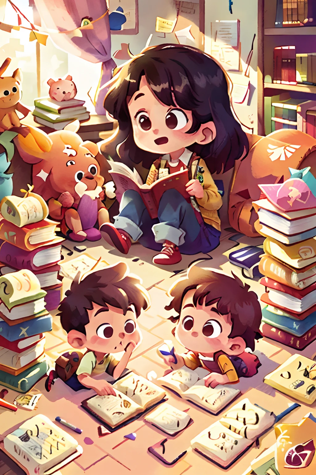 Books scattered across the library floor of all colors and flavors
