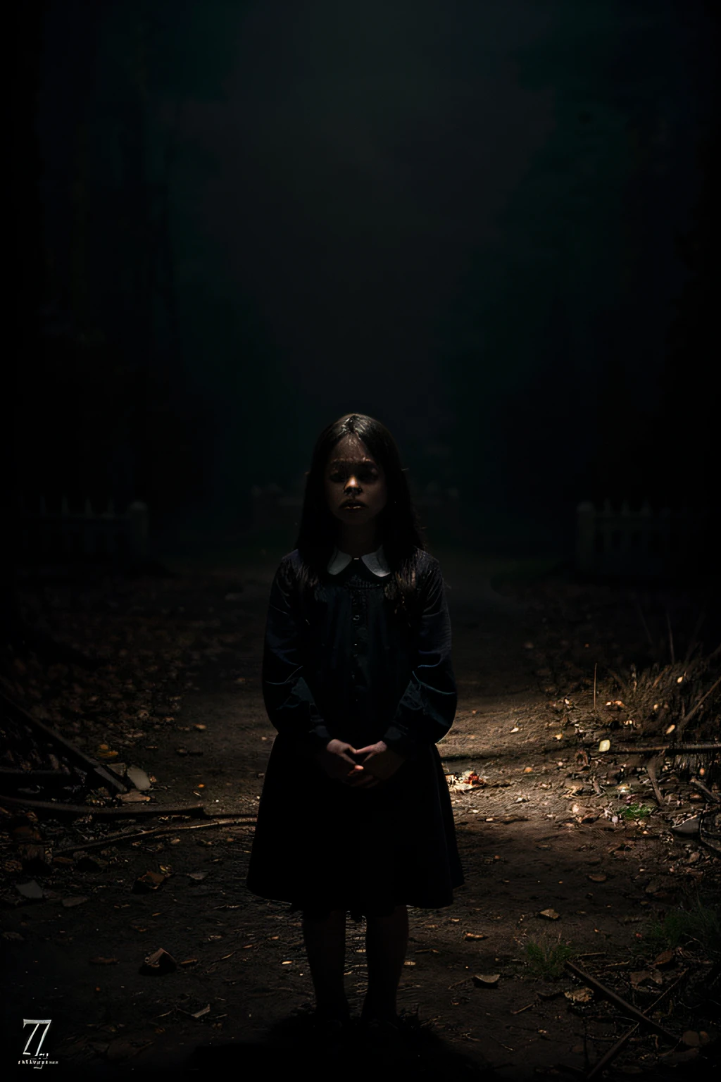 photographed, Creepy 7--old l possessed, just like in the movie The Exorcist , horror vibe, detailed, best composition, dramatic lighting, horror, scary