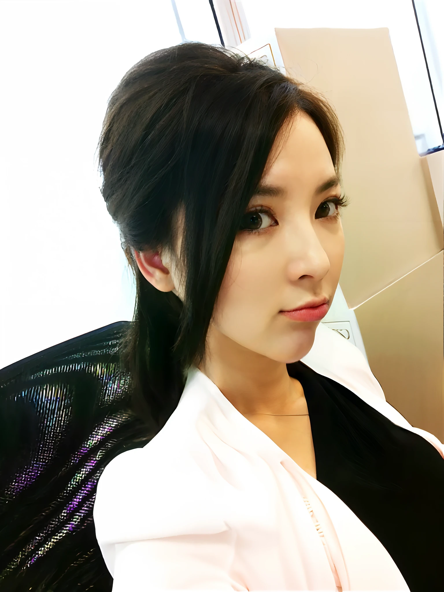 there is a woman sitting in a chair with a cell phone, Yoshitomo Nara, sun yunjoo, Choi Hyun-hwa, 1 8 I, Yun Ling, Li Bingbing, inspired by Tang Sin Yun Sandara, young cute wan asian face, jiyun chae, deayami kojima, shin min jeong, Gemma Chen