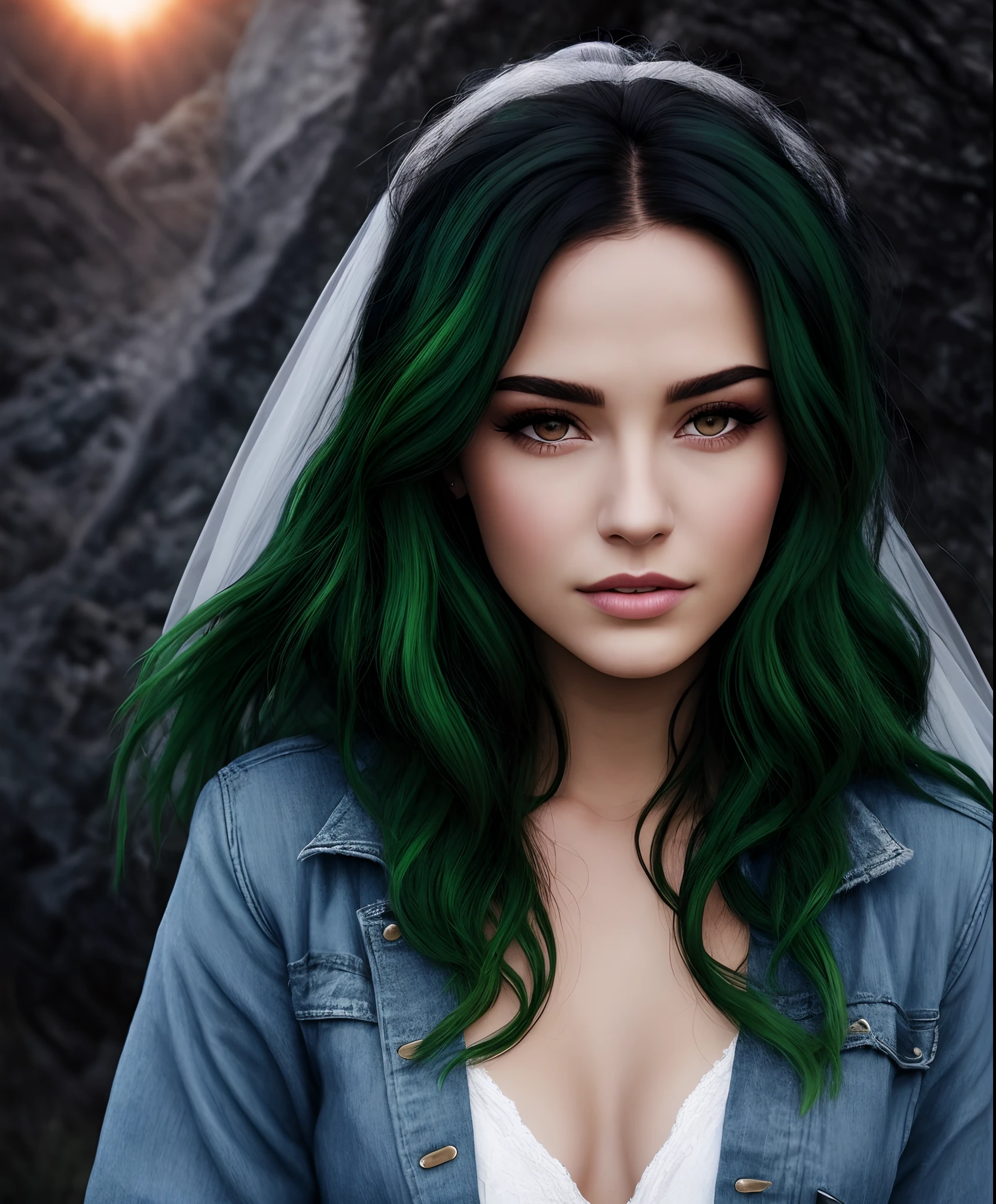 Green hair, celestial godess, sun godess