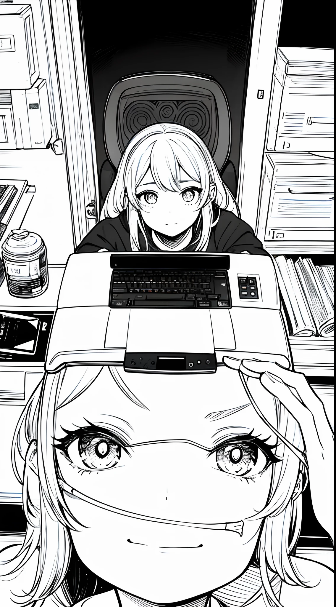 jugando en la pc gamer chica hermosa en blanco y negro mirada linda