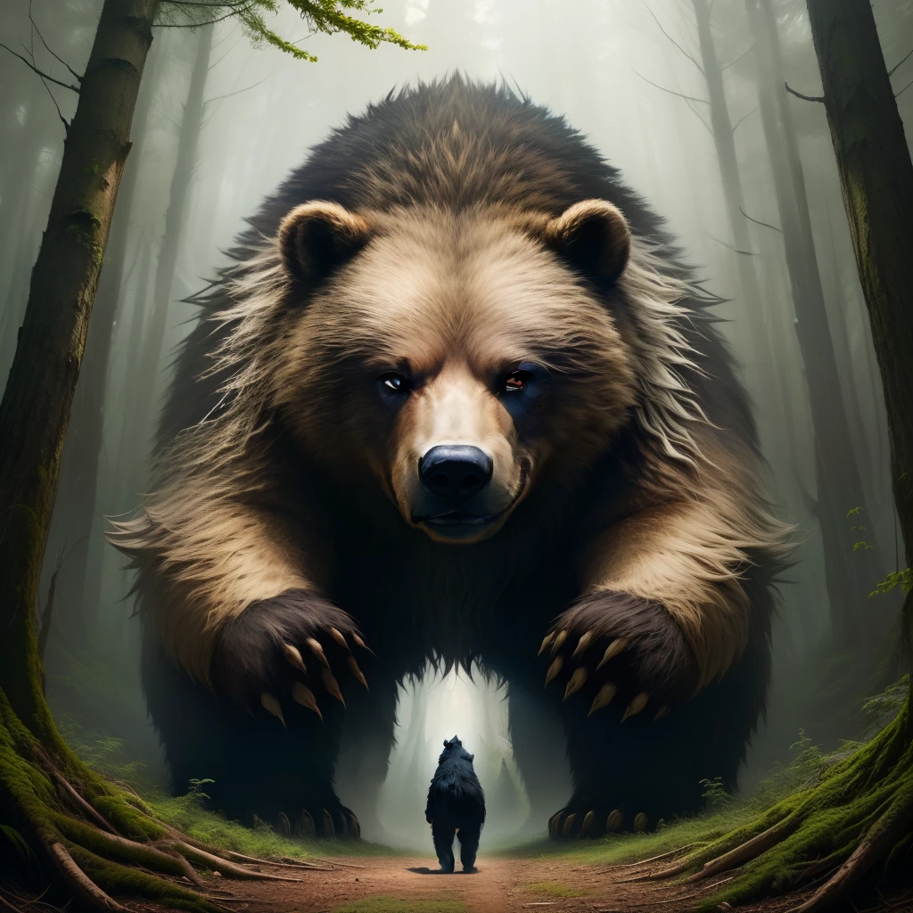 Monstro gigante em meio a uma floresta devastada por chamas, This one bears the resemblance of a bear mixed with porcupine