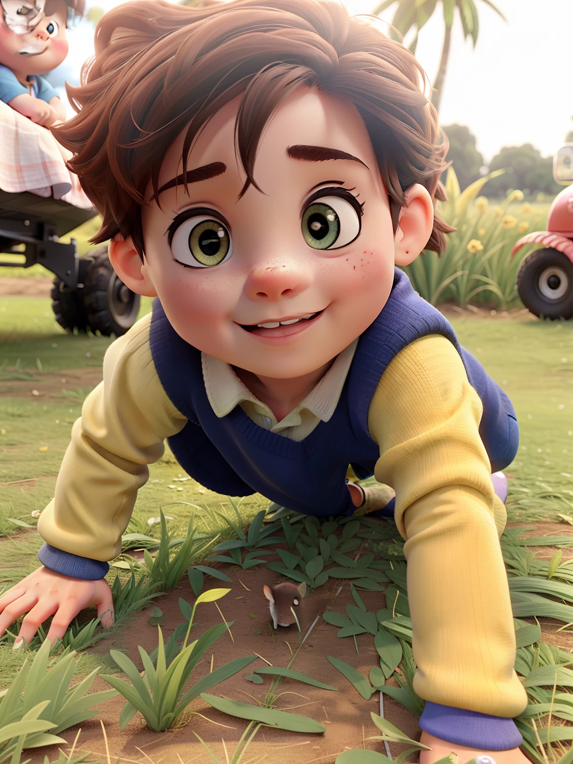 crawling on the grass