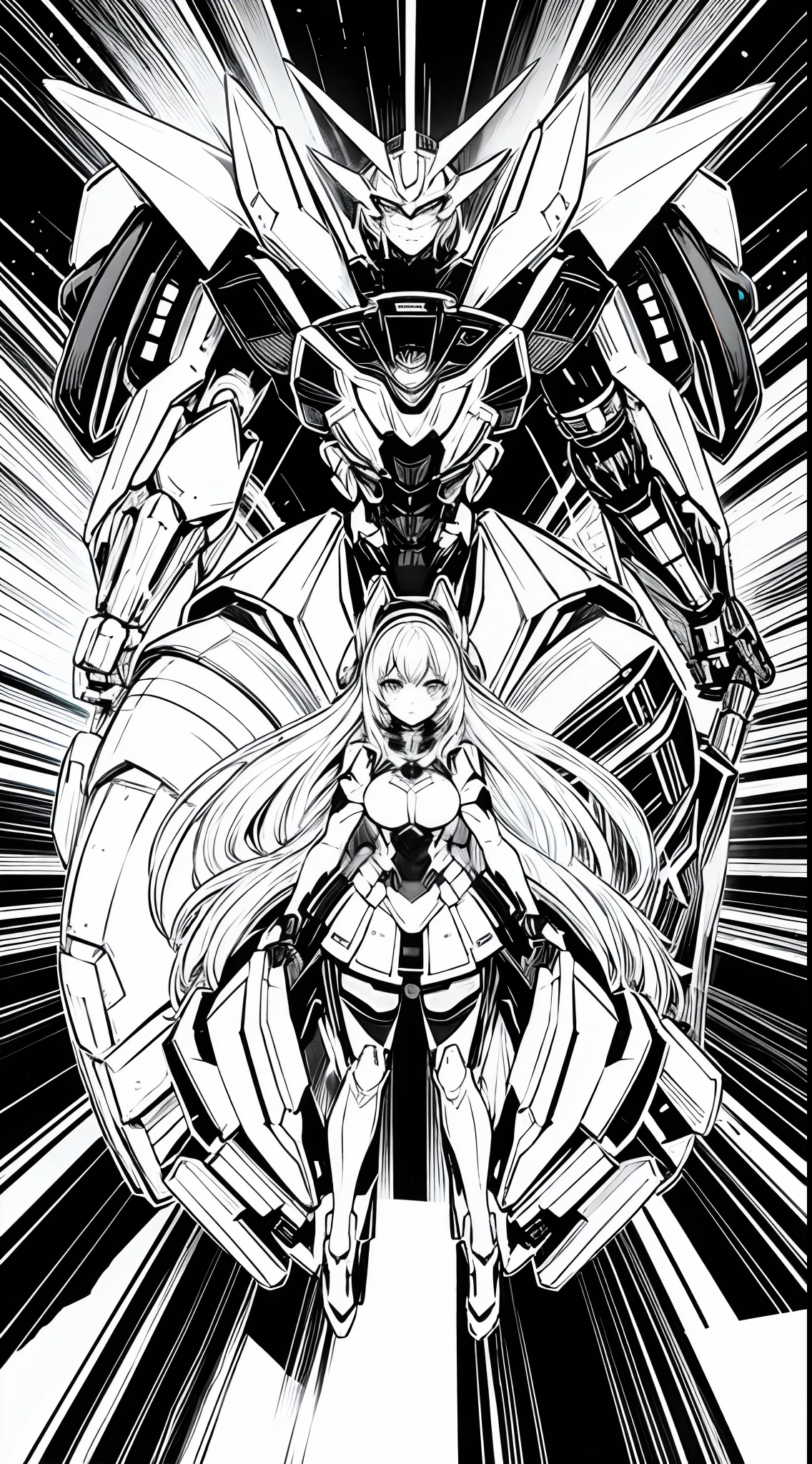 Anime mecha mujer blanco y negro