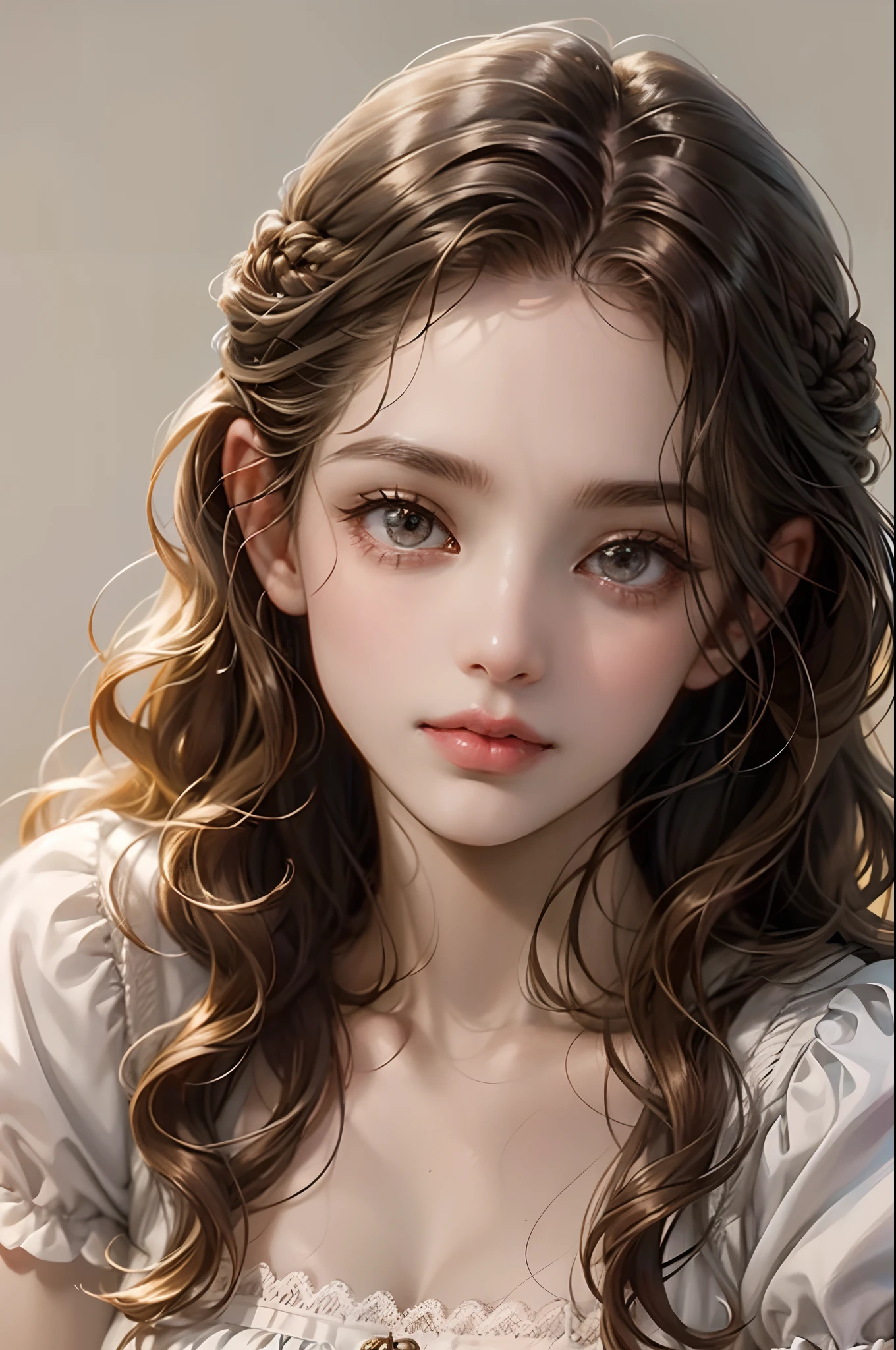 1 ,closeup of face,Chubby little face,Big round eyes,Curly hair,Long hair,Q version avatar