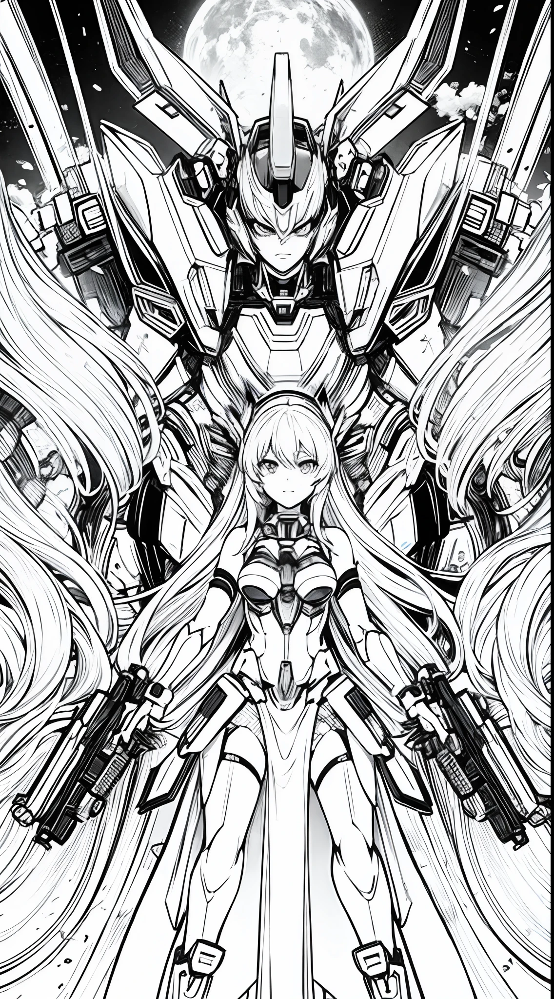 Anime mecha mujer blanco y negro