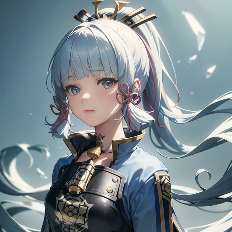 (masterpiece), (best quality), (ultra detailed),(disheveled hair),(illustration), (1girl), (Fashionable clothing), Fashion model, looking at viewer, (interview), (simple background),beautiful detailed eyes, delicate beautiful face, Floating,(high saturation),(colorful splashes),colorful bubble,(shining), focus on face, ponytail, kamisato ayaka, light blue hair, bangs, hair ring, floating flowers, floating hairs, (shining), best lighting, best shadow