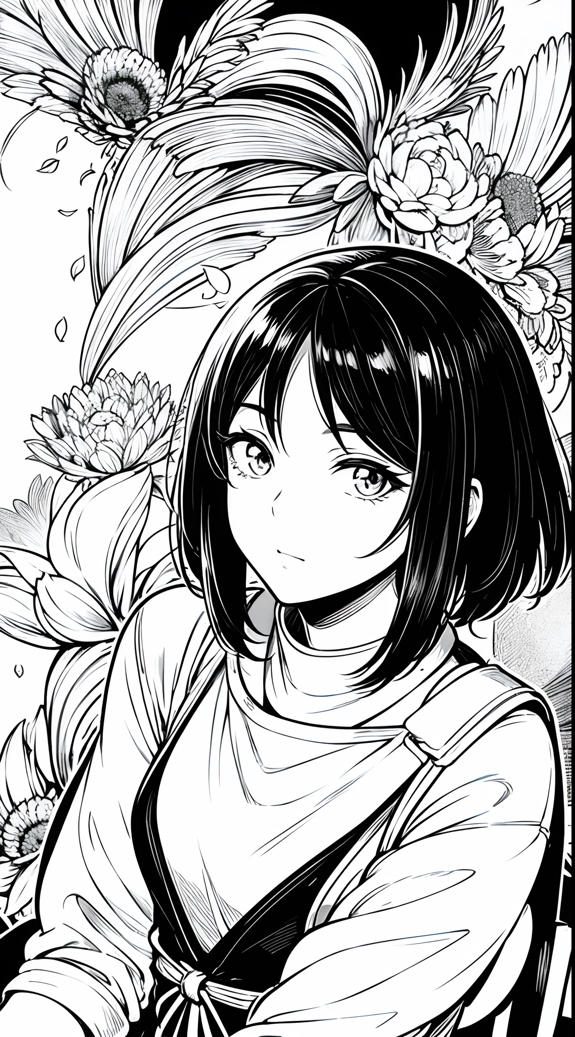 anime mujer en bicicleta blanco y negro,detallado obra maestra