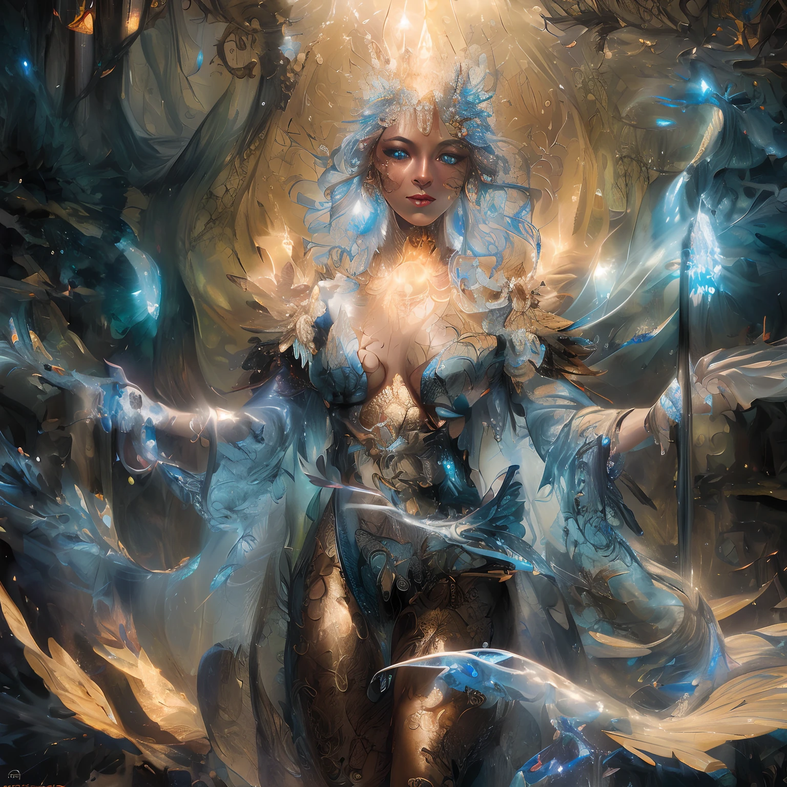 magv1ll High Detail, Best Quality, 16 K, absurderes [ultra-detailliert], masutepiece, Best Quality, (Extremely detailed), Dynamic Angle, Ultra Wide Shot, Photorealistic, ((Fantasy Art)) ((Larry Elmore Style)), dnd art, RPG art, Realistic Art, Star Female Human Druids, Guardian of nature, Control magical energy made of stars, The magic light of the swirling blue star, Symbol of God (1.5 intricate details, masutepiece, Best Quality, absurderes), Human Female,  very extremely beautiful, Ultra Feminine, Dynamic Hair, Dynamic hair color, Wearing leather armor, holding a staff, moon light, Stars, Dynamic nature background,  RPG art, Magical atmosphereMagical fantasy forest, Super Real, highest details, Best Quality, absurderes, 16 K, [ultra-detailliert], masutepiece, Best Quality, (Extremely detailed), Ultra Wide Shot, Photorealism, depth of fields, painting hyper realistic, 3D Rendering