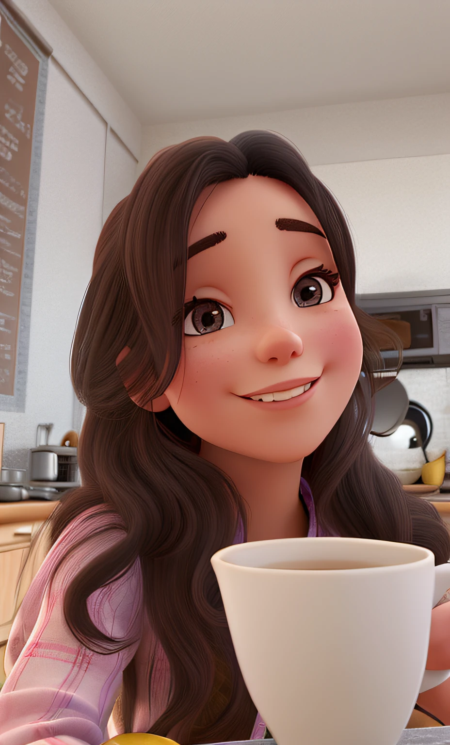 A woman having breakfast in the kitchen