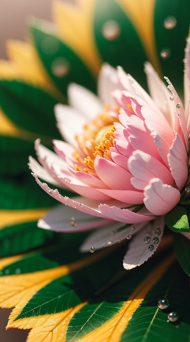Divinely beautiful microscopic world , Masterpiece , Macro photography , cobweb close up, film grain, chromatic aberration, neon bokeh , smoke , highly detailed, Bright sunny weather, microflowers, drops, blur, Peonies