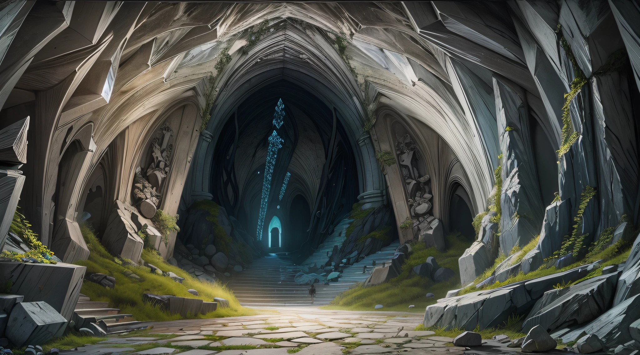Incredible Cave, Gleaming walls and vaults, Everything shimmers, crystals, sticking out of the walls, In the Depths, You can see the underground elven palace and the city, Incredible Obsidian Sculpture Garden, Incredible atmosphere, Masterpiece, This is great, Spectacular, overdetalization, stone texture, Crystal Texture