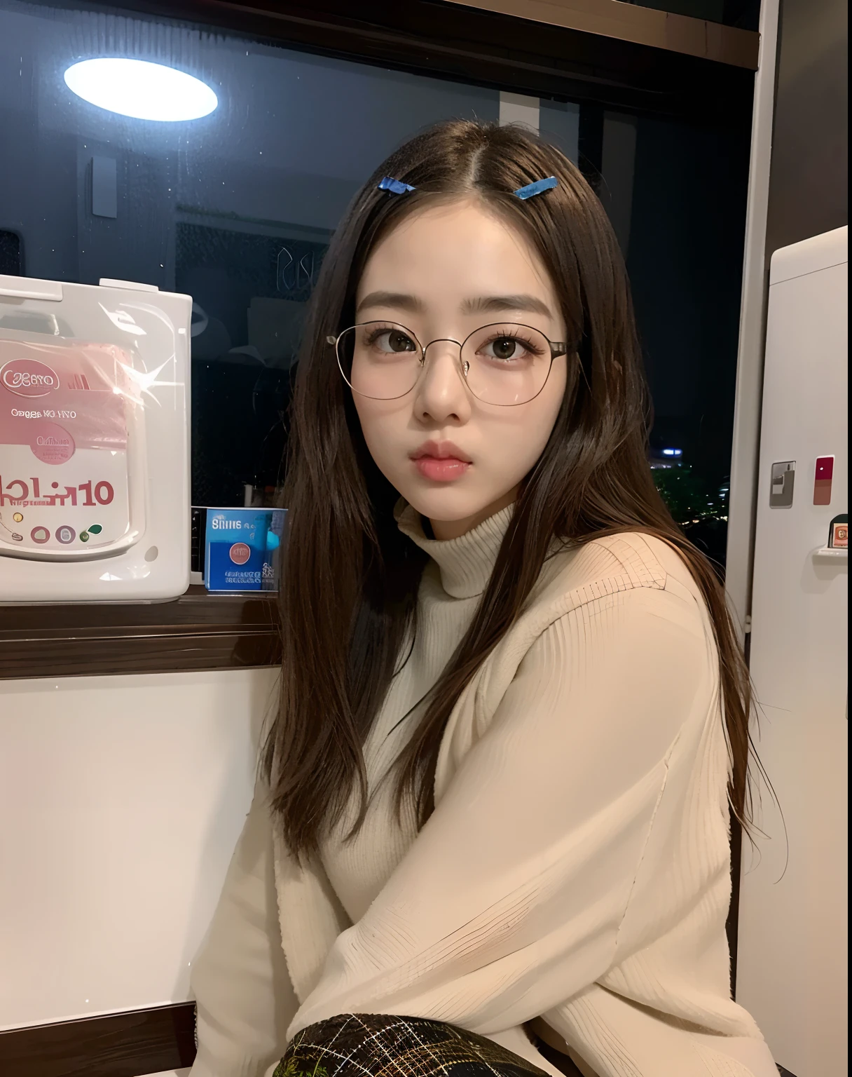 Hay una mujer sentada en un banco frente a un refrigerador, Blackpink Jennie, ulzzang, Jaeyeon Nam, Kim Doyoung, Chica coreana, Heonhwa Choe, Jinyoung Shin, con gafas, Taejune Kim, Lee Ji-eun, Lee Ji - Eun, Jossi de Blackpink, Parque Roseanne de Blackpink, Parque Ji-min, 🍁 Lindo