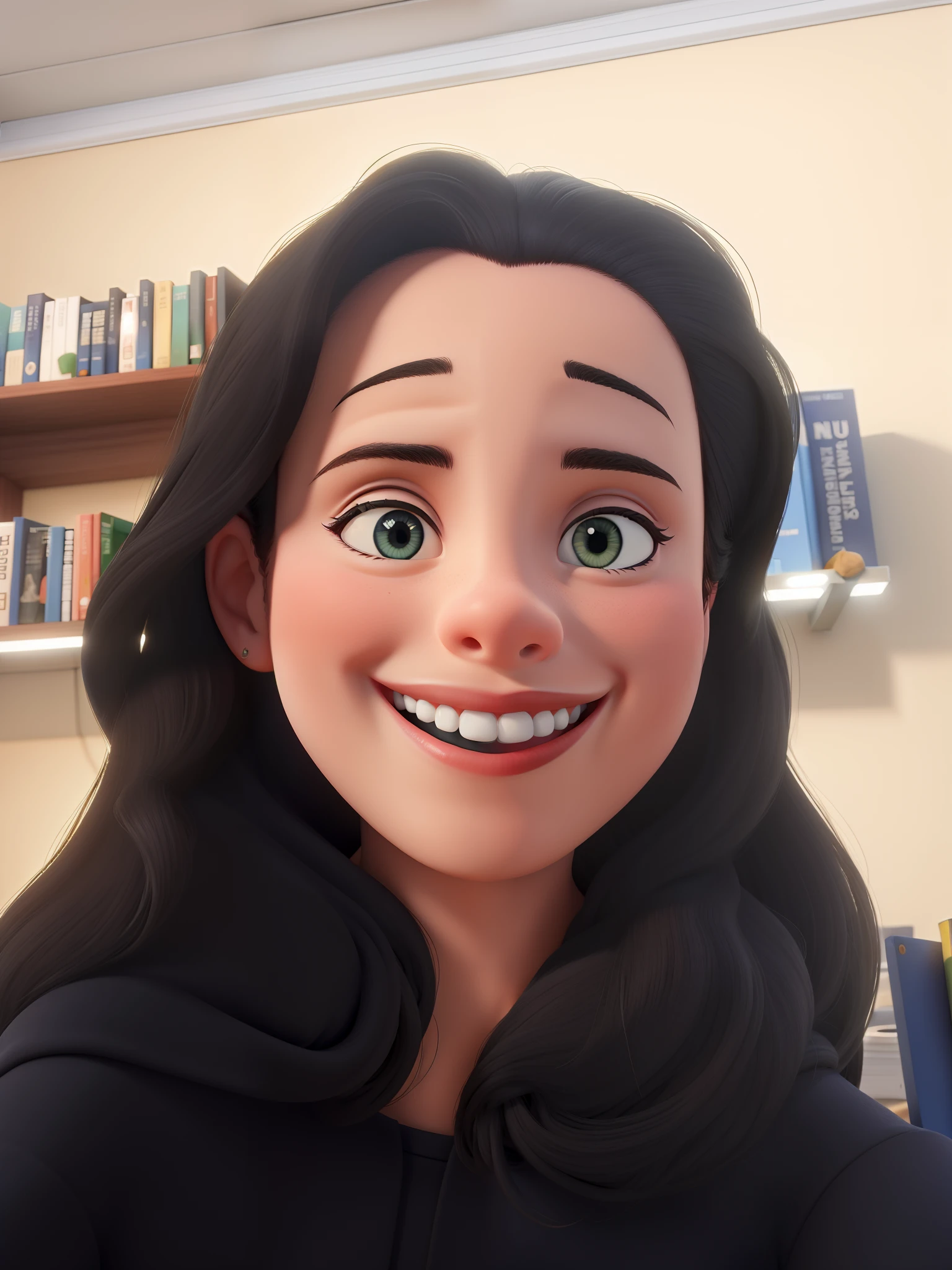 Obra-prima, de melhor qualidade, garota sorridente, rodeada de livros