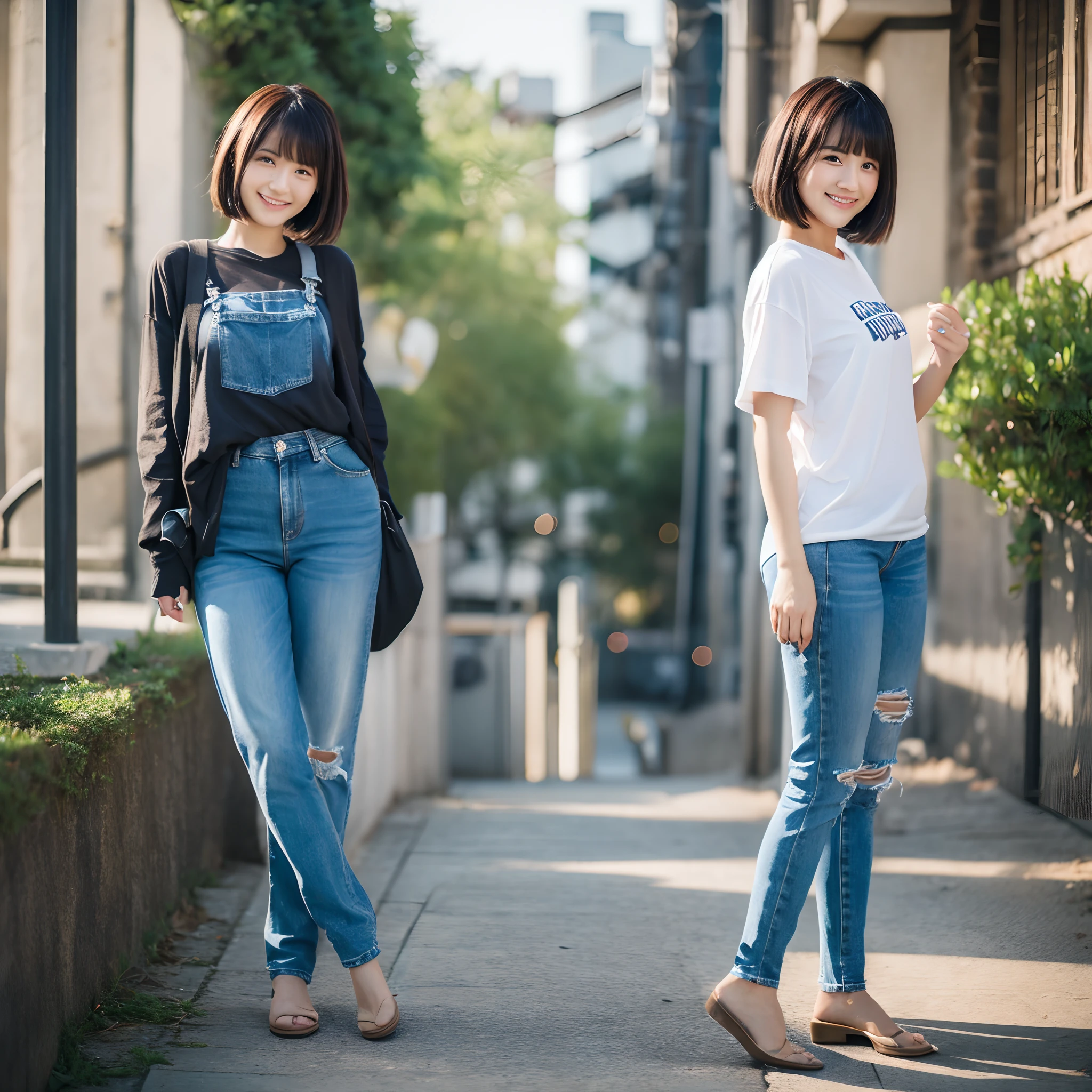 8k, RAW photo, best quality, masterpiece, realistic, photo-realistic, clear, professional lighting, beautiful face, best quality ,ultra high res,
BREAK
(full body:2.0),
BREAK
realistic Japanese cute, girl, 20 years old, short hair, smile,
BREAK
white T-shirts, denim pant,
BREAK
outside