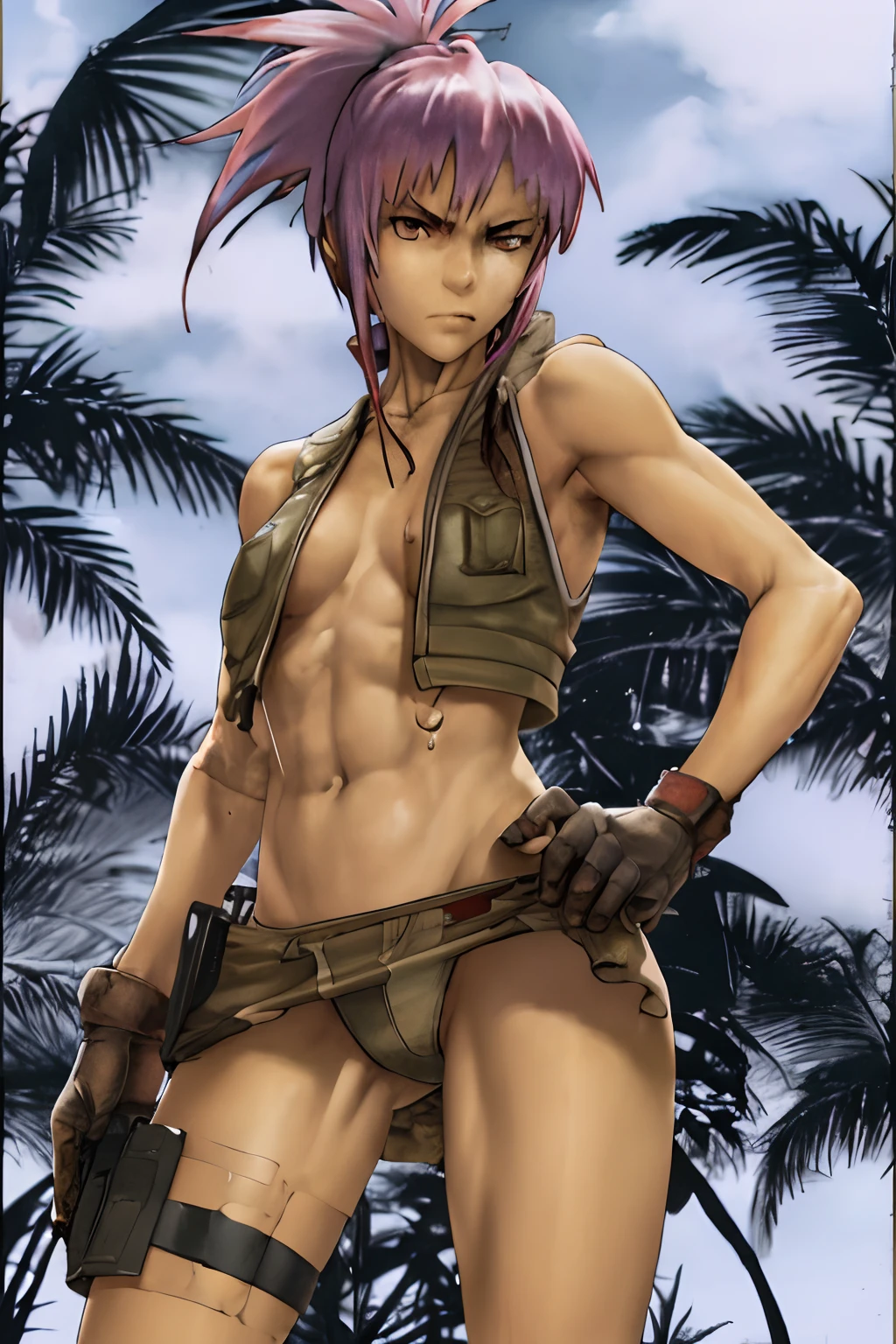 vest and panty,naked,serious,sexy pose,military,desert.Cammo,Sun,hot,guerrilla,tropical,wetting,leona heidern.