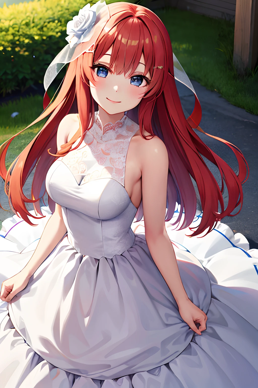 masutepiece, Best Quality, hight resolution, Oh Itsuki, Long hair, Smile,, Cowboy Shot,wedding dress