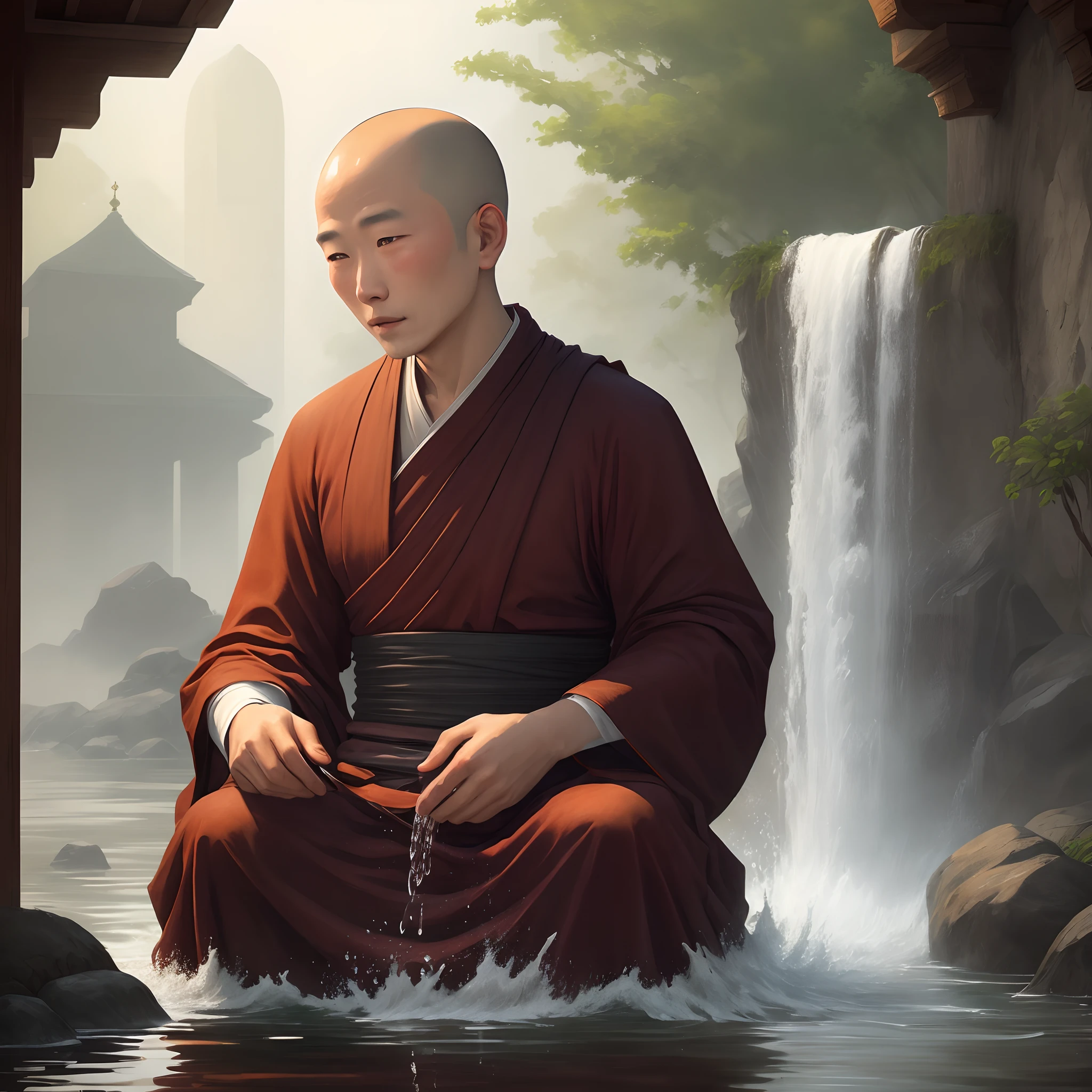 Water descending from a monk's head