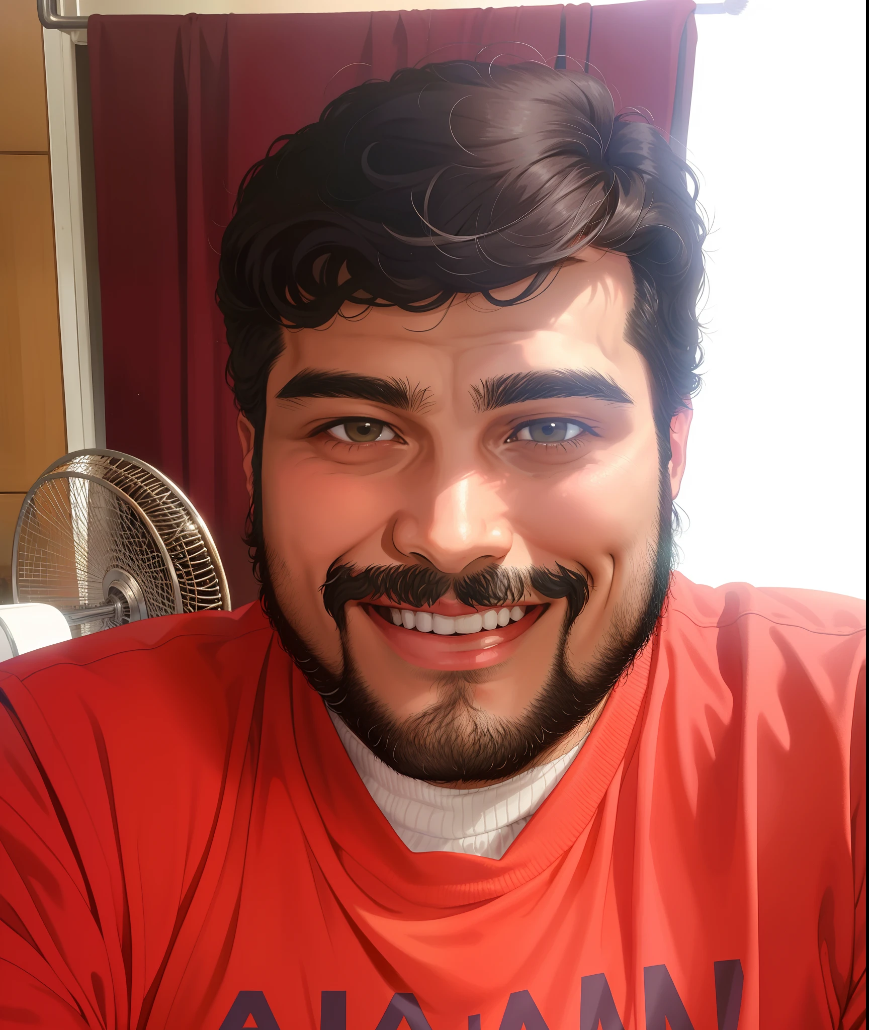 There's a man smiling, with a small beard, barba de cuello, David Rios Ferreira, Emad Mostaque, sin barba ni bigote, icaro carvalho, small beard, Carmelo Blandino, Imagen de avatar, reddit post, muy levemente sonriendo, Daniel Mirador, victor maristane
