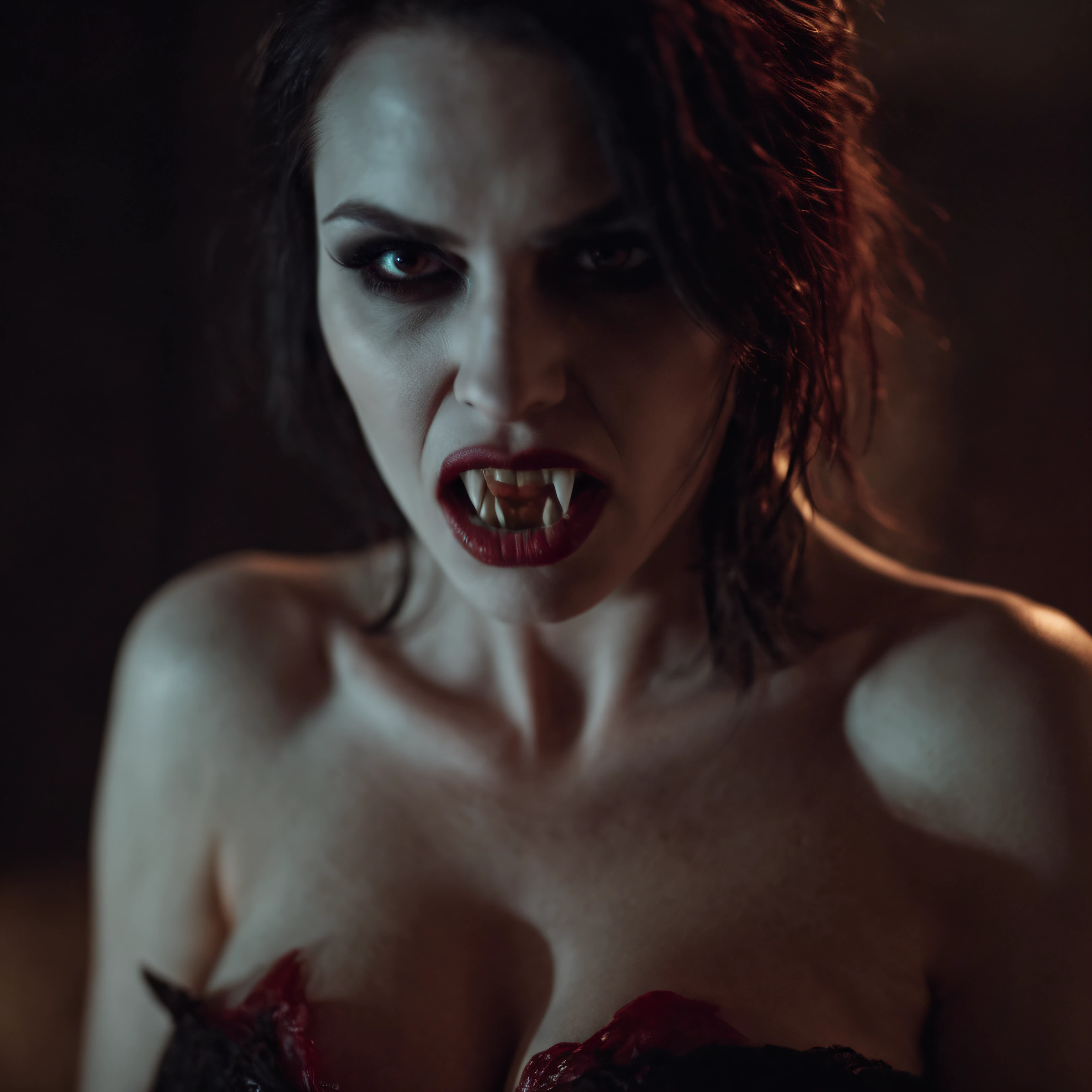 cinematic film still of Diffused Light fill light
a very hot vampire woman with a very big naked breast and with vampire fangs teeth posing for a picture vampire style, shallow depth of field, vignette, highly detailed, high budget, bokeh, cinemascope, moody, epic, gorgeous, film grain, grainy