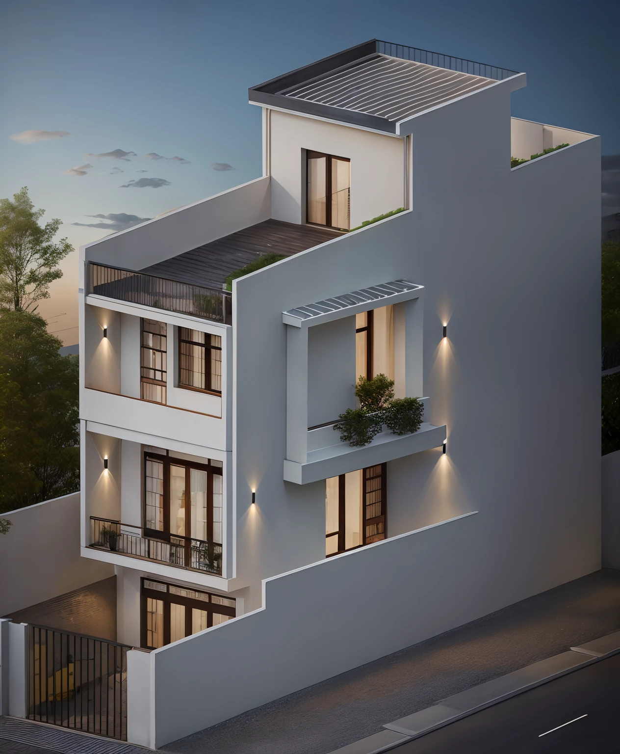 The side has white painted walls and ceramic tiled floors