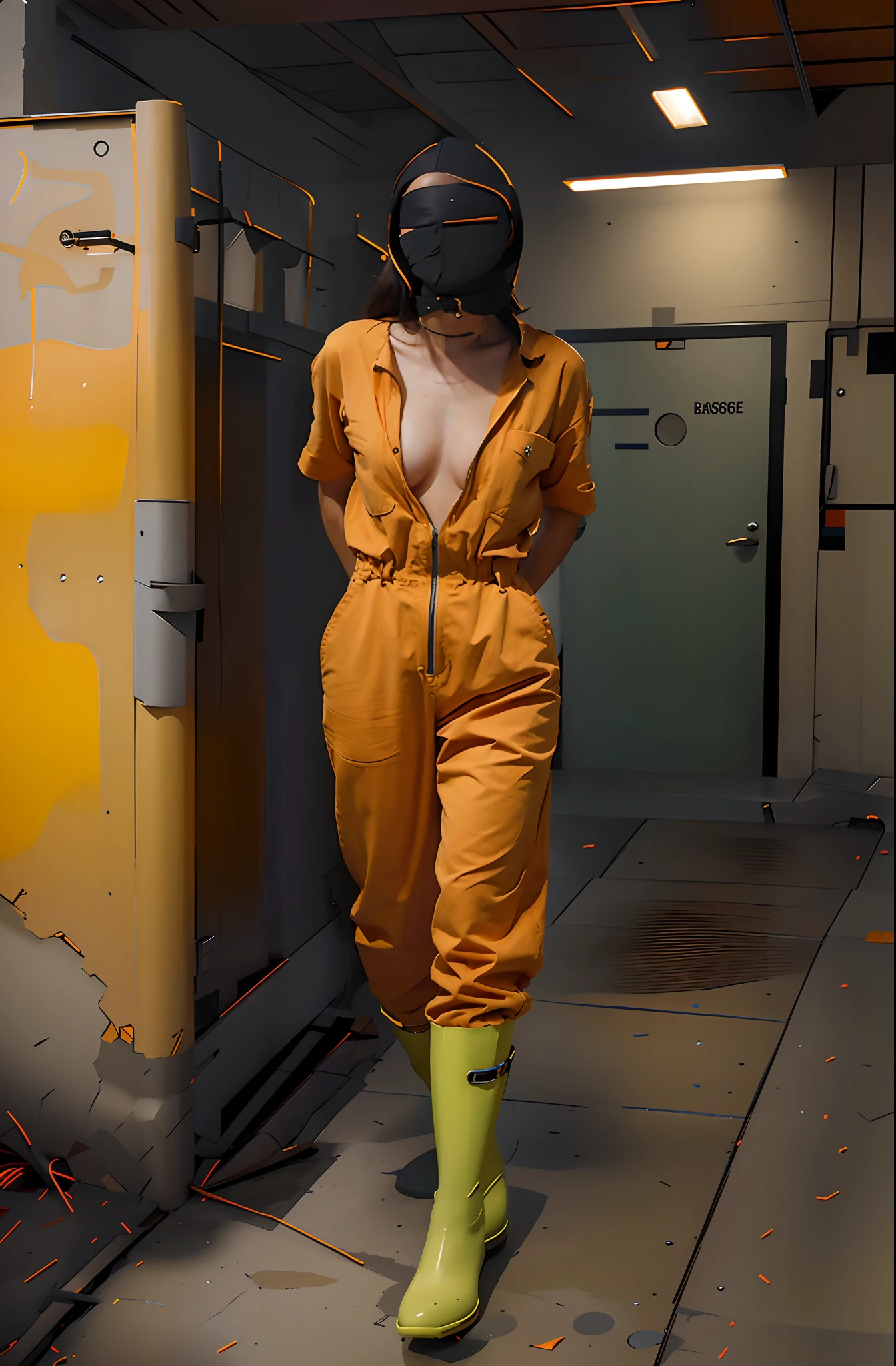 zip her jumpsuit all the way up