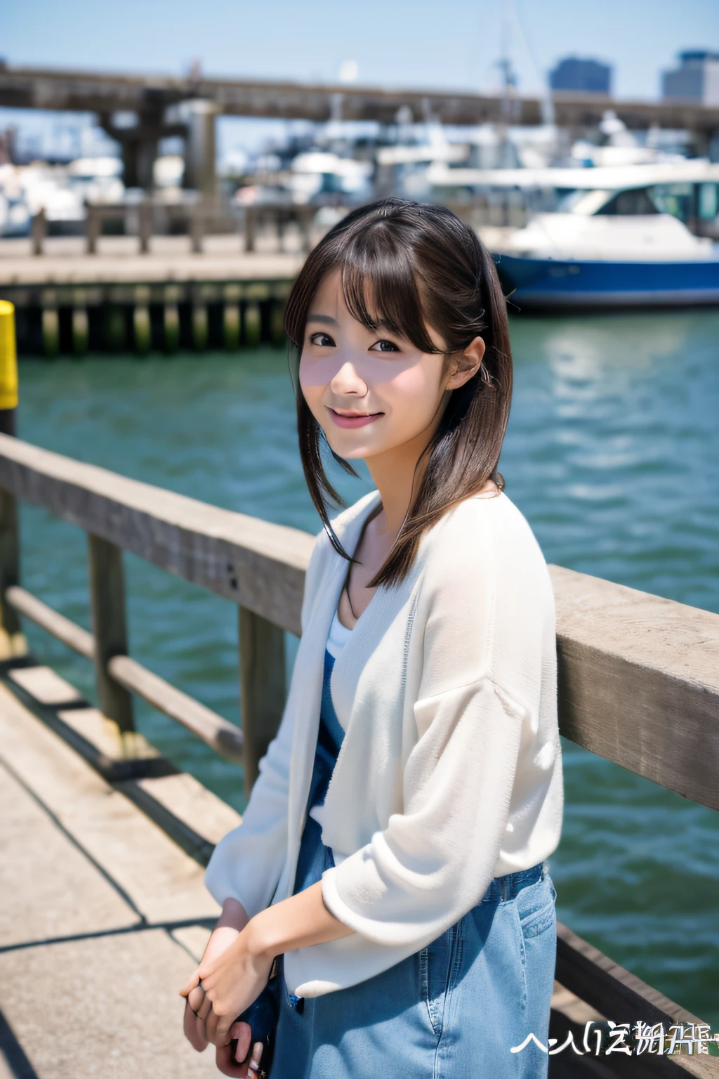 (Best Quality,8k,Absolutely beautiful:1.2)、(cute Japanese girls:1.8、Perfect actress),I'm waiting、wharf、