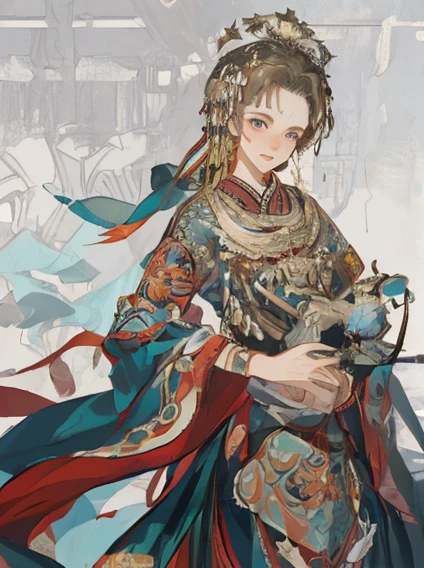 A girl, an illustration of a woman in traditional chinese costume, in the style of anime aesthetic, 32k uhd, blink-and-you-miss-it detail, beautiful, anime-inspired characters, beige and aquamarine, close-up,clear face, clean white background, masterpiece, super detail, epic composition, ultra HD, high quality, extremely detailed, official art, uniform 8k wallpaper, super detail, 32k