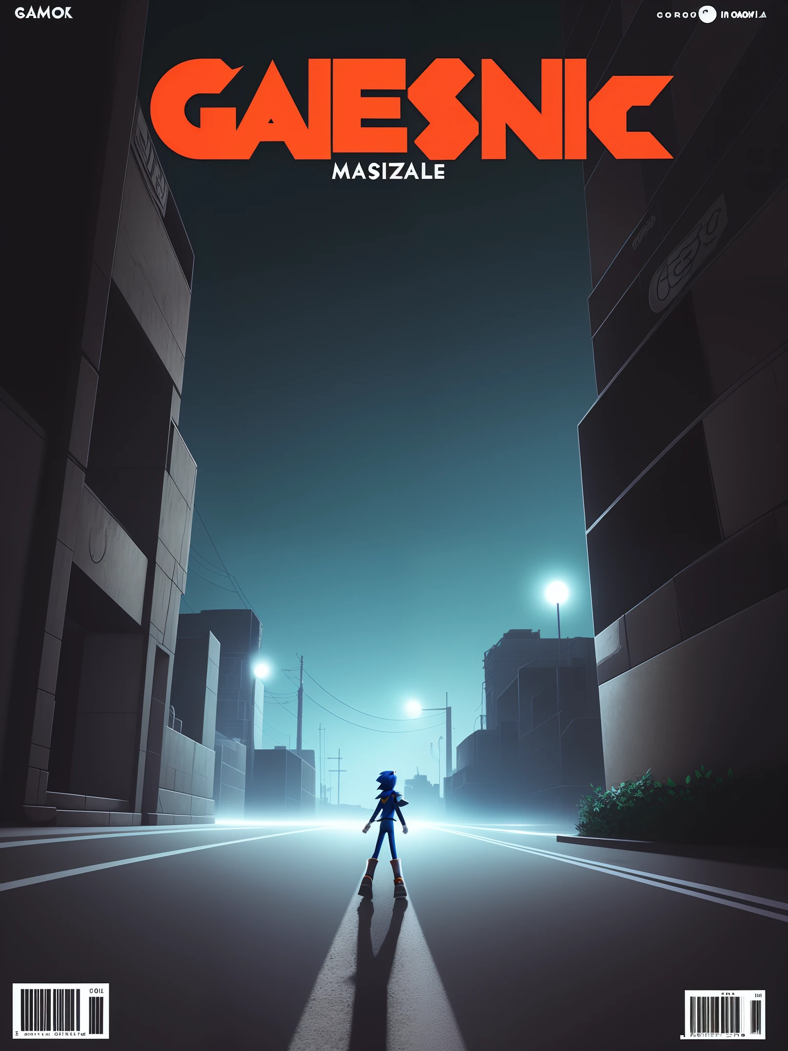Cool dark minimalistic background for magazine about game sonic in realistic anime style, no people