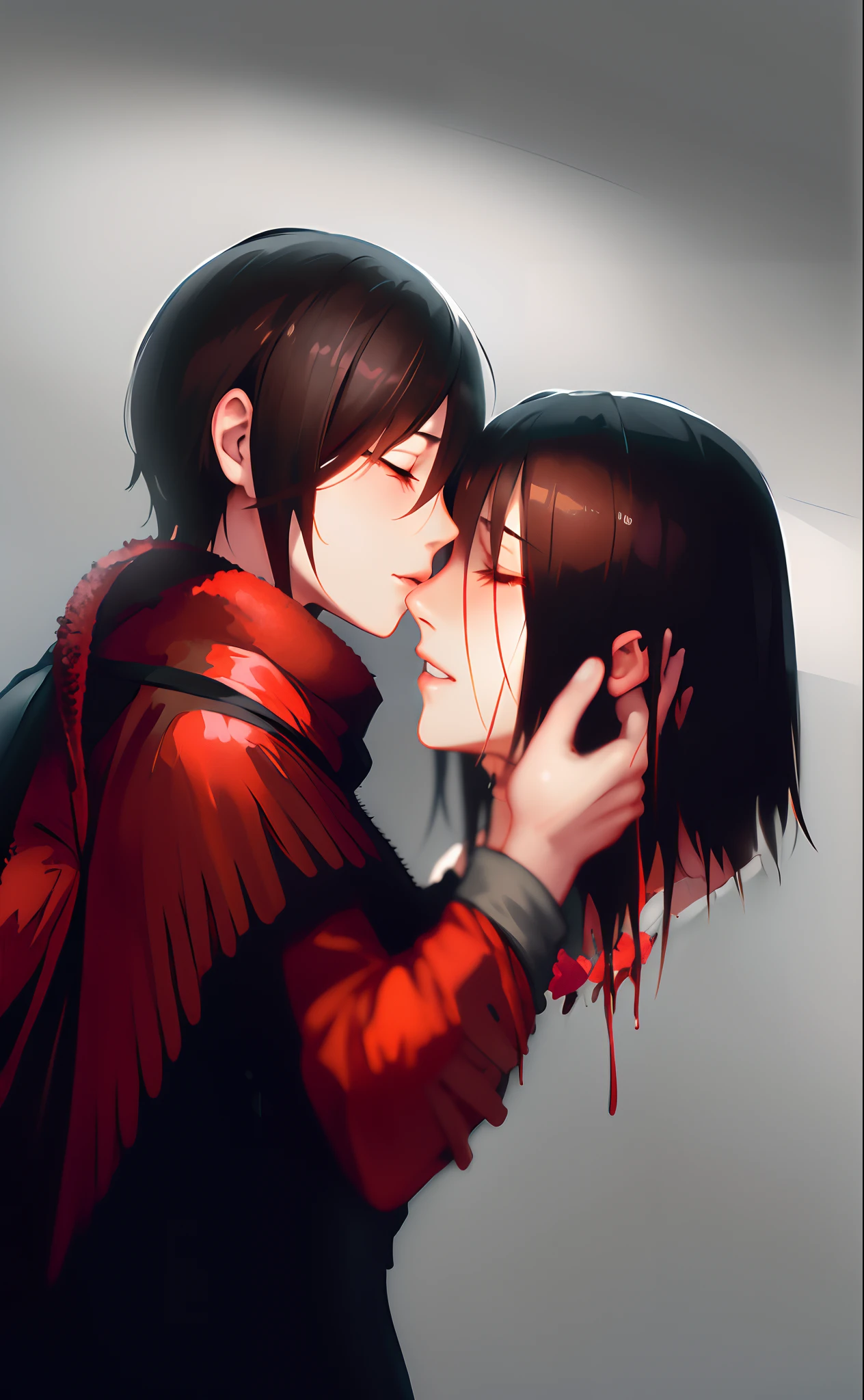 [Hyper detailed ("illustration")
{
Couple("Mikasa Ackerman" + "Eren Yeager head")
Description("Mikasa kissing the severed only head of Eren")
Action("Expressing love and grief")
Mood("Tragic" + "Heartbreaking" + "Intimate" + "close eyes")
Quality:("High resolution" + "Best quality")
```