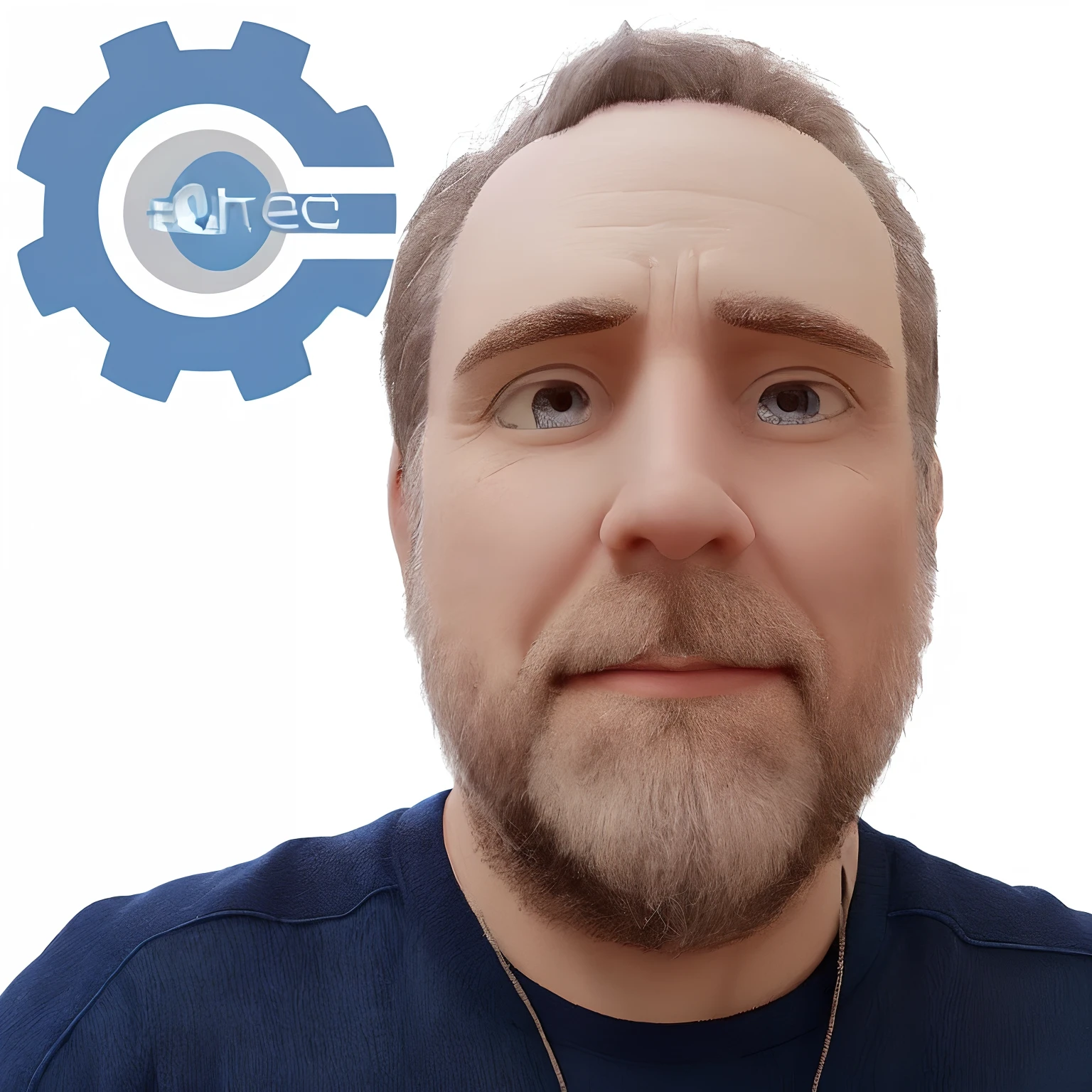 white man, age 40, semi-gray goatee, blue shirt on transparent background
