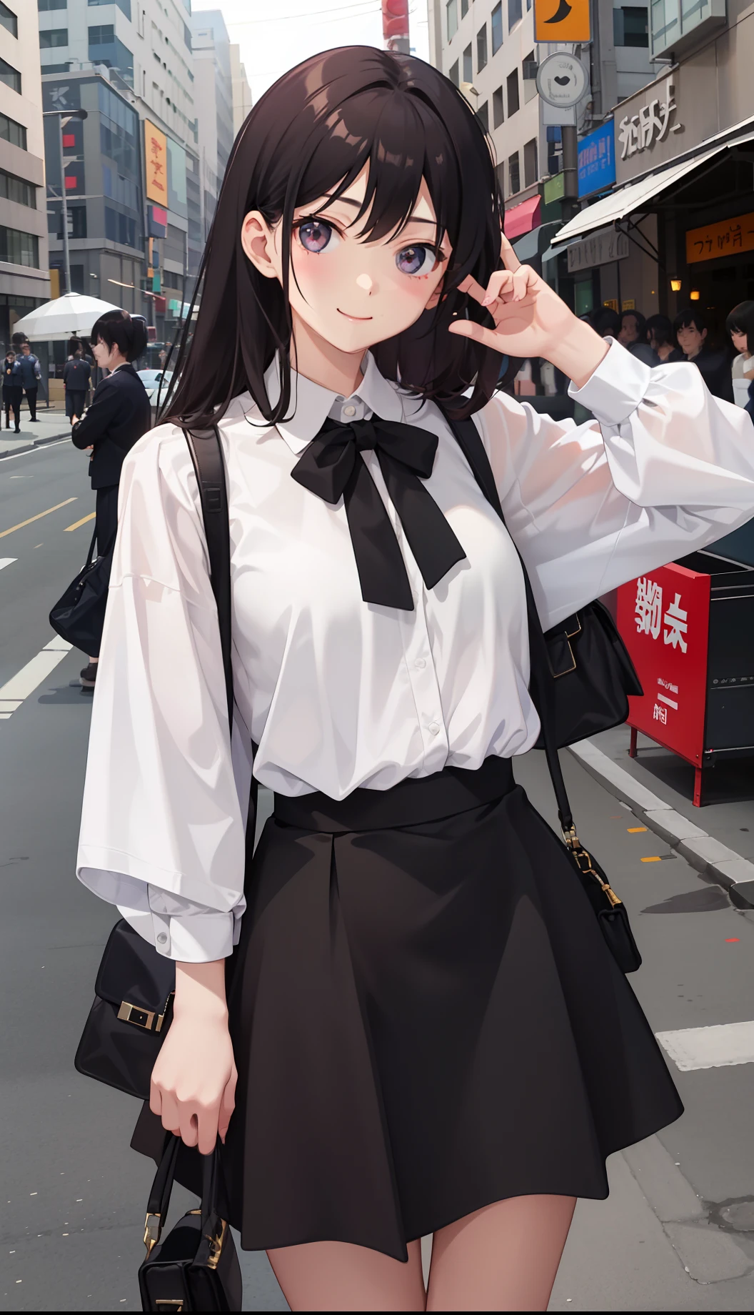 1girl in、A smile、The shirt、Blouse、(paler)skirt by the、(small tits)Chilarism、movement、