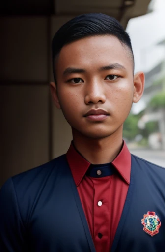 Syahnk,Man in his 20s poses for a photo, Wear a navy shirt.............., high-res, master-piece, bestquality, head:1.3,((Hasselblad photography)), finely detailed skin, crisp focus, (Cinematic lighting), nighttime, gentle lighting, dynamic angle, [:(detailed face:1.2):0.2],(((exercise))), outside