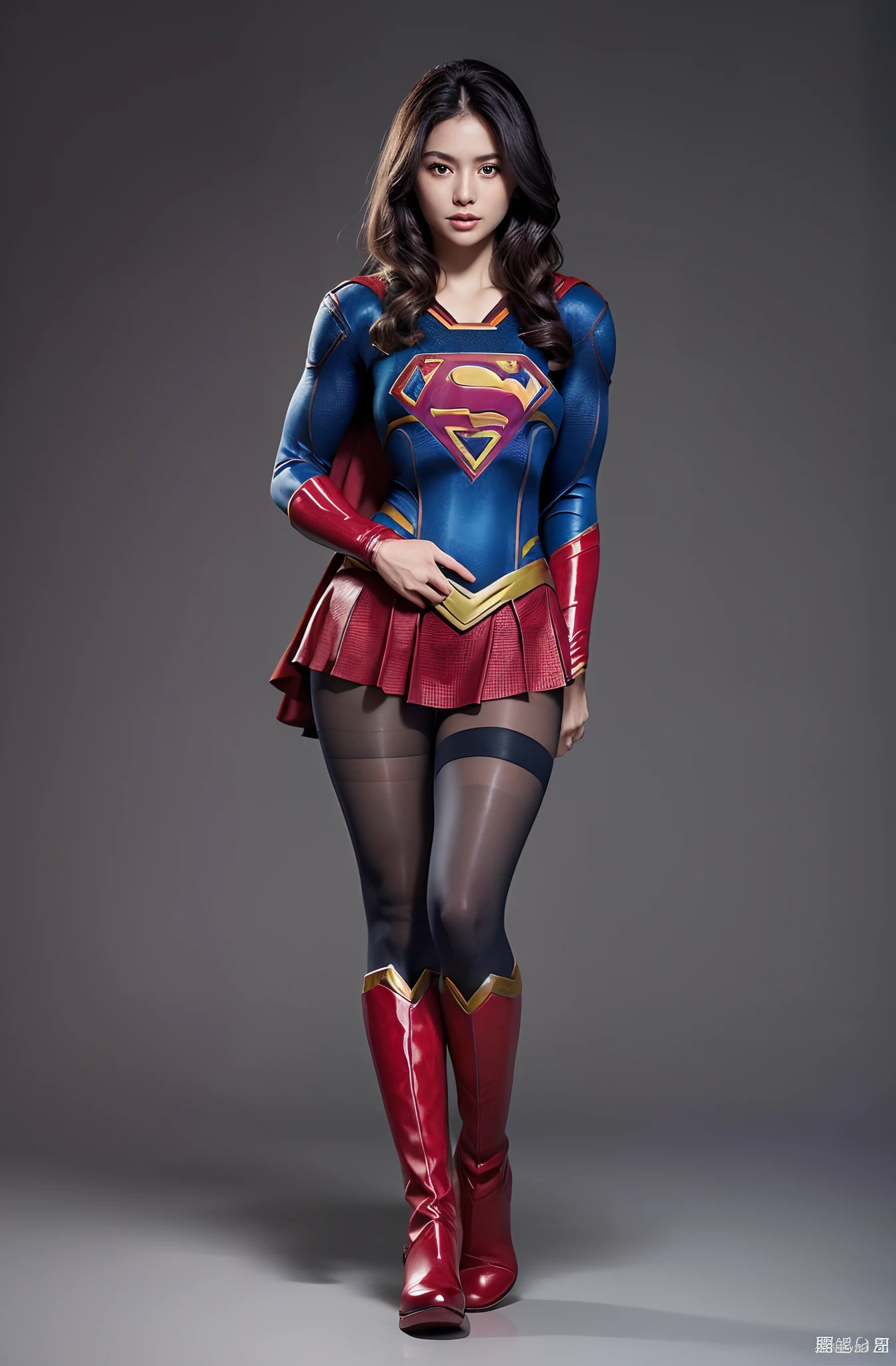 No background、(((Beautiful legs in black tights.)))、(((Legally express the beauty of your smile)))、((((Make the most of your original images)))、(((体にぴったりフィットするSupergirl Costume)))、(((Supergirl Costume)))、(((Short beautiful hair)))、(((suffering)))、(((Please wear thin black tights....、Wear red boots)))、((Best image quality、8k))、((Highest quality、8k、masterpiece:1.3))、(((Preserve background )))、Sharp focus:1.2、Beautiful woman with perfect figure:1.4、Slim Abs:1.2、Wet body:1.5、Highly detailed face and skin texture、8k