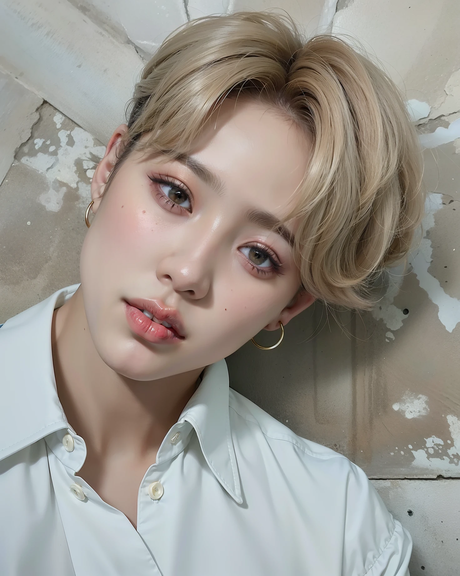 A closeup of a person with a hairbrush in hand, Jungkook, Cai Xukun, Jinyoung Shin aesthetic, inspirado em jeonseok lee, inspirado em Bian Shoumin, bladee da gangue de drenagem, inspirado em Yanjun Cheng, inspirado em Kun Can, Kim Doyoung, Jinyoung Shin, seus olhos brilhando amarelo, delicate androgynous prince, a partir de 8k fosco